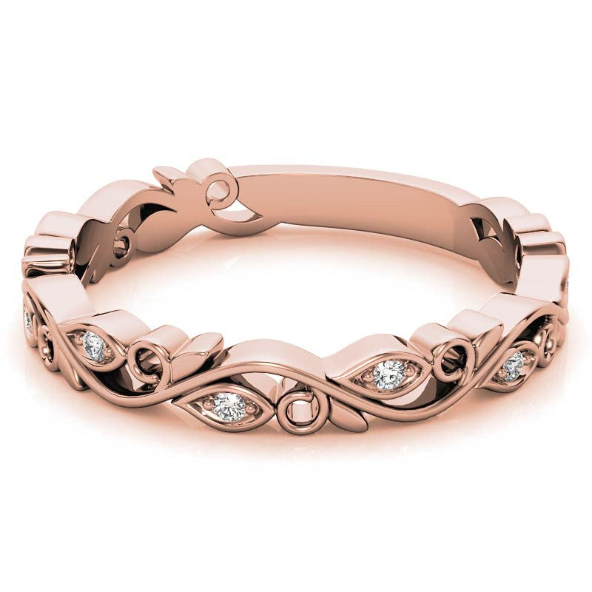 Rose Gold Silver Stackable Eternity Adjustable Marquise Leafy Luxe Motif Ring For Woman