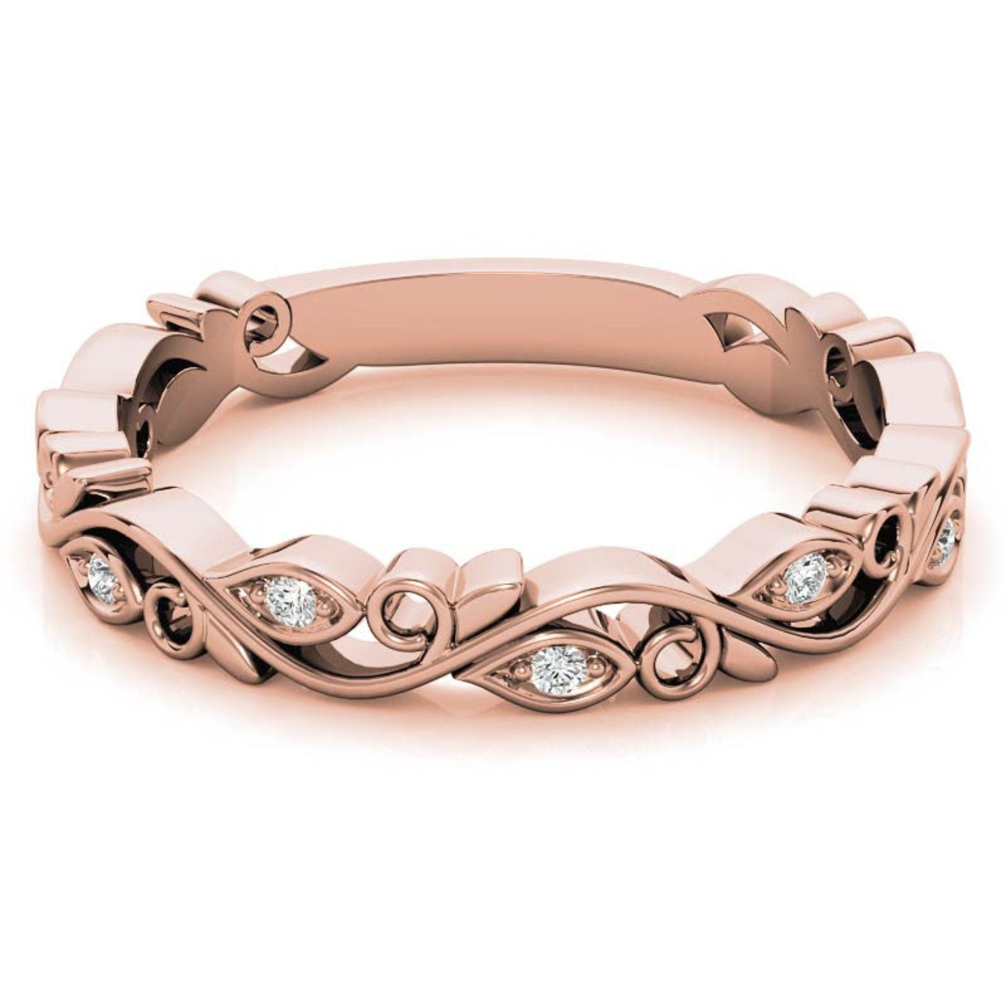 Rose Gold Silver Stackable Eternity Adjustable Marquise Leafy Luxe Motif Ring For Woman