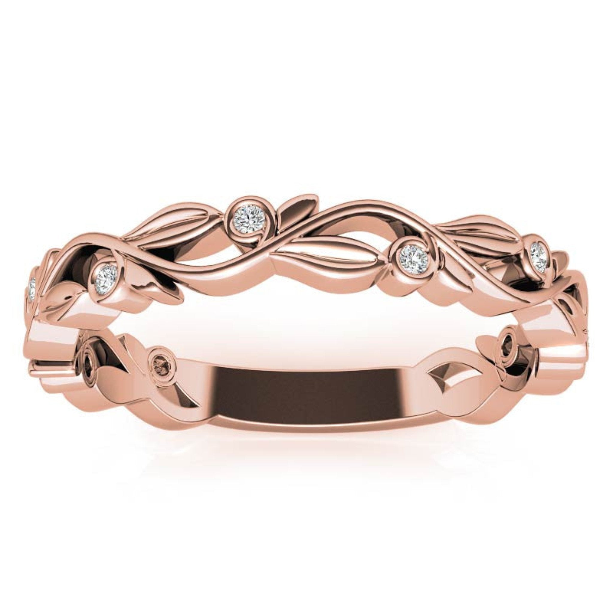 Rose Gold Silver Nature-Inspired Eternity Adjustable Leaf Floral Motif Ring For Woman