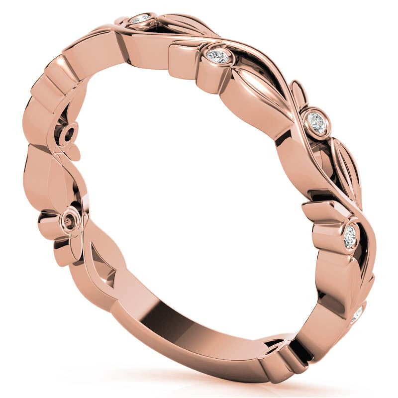 Rose Gold Silver Nature-Inspired Eternity Adjustable Leaf Floral Motif Ring For Woman