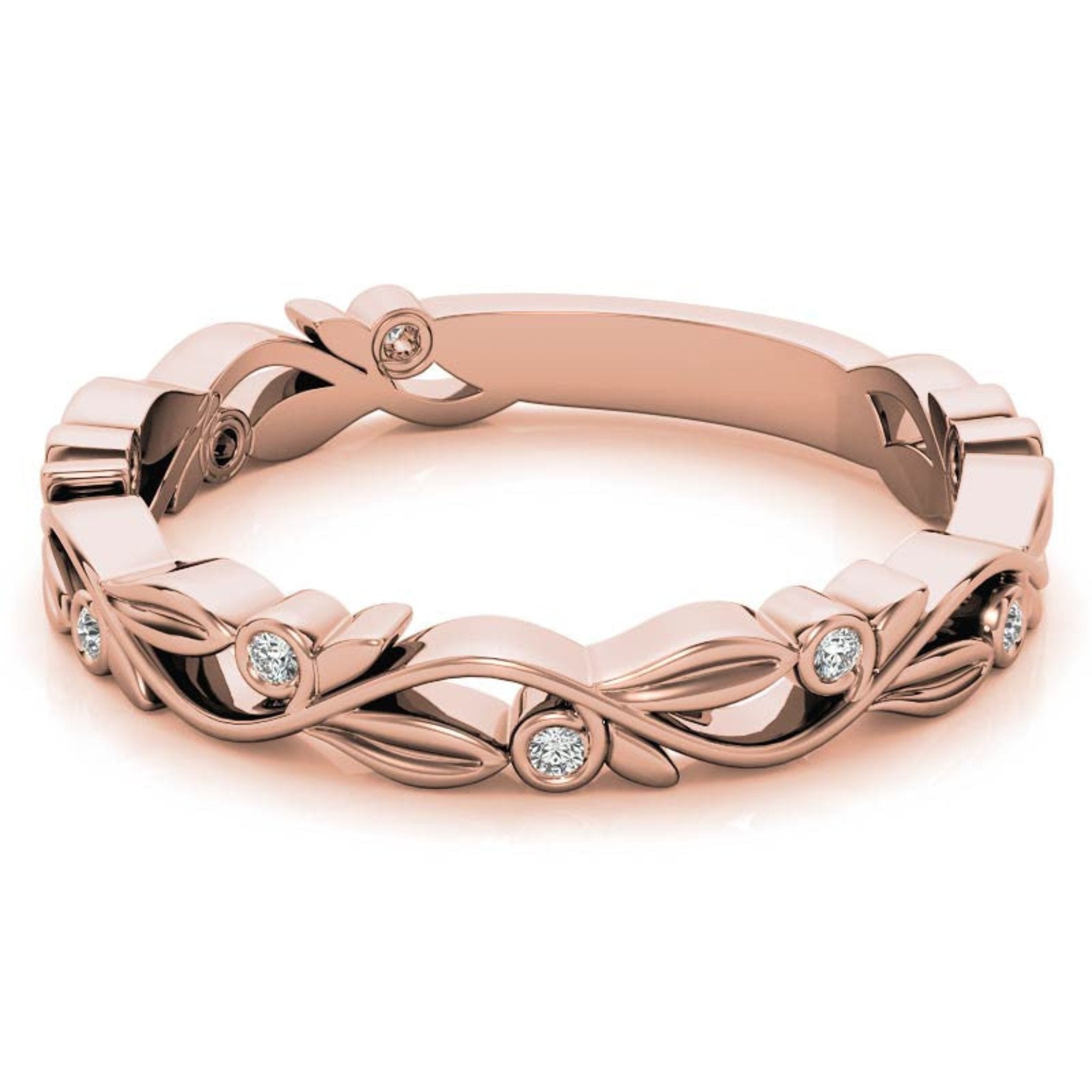 Rose Gold Silver Nature-Inspired Eternity Adjustable Leaf Floral Motif Ring For Woman