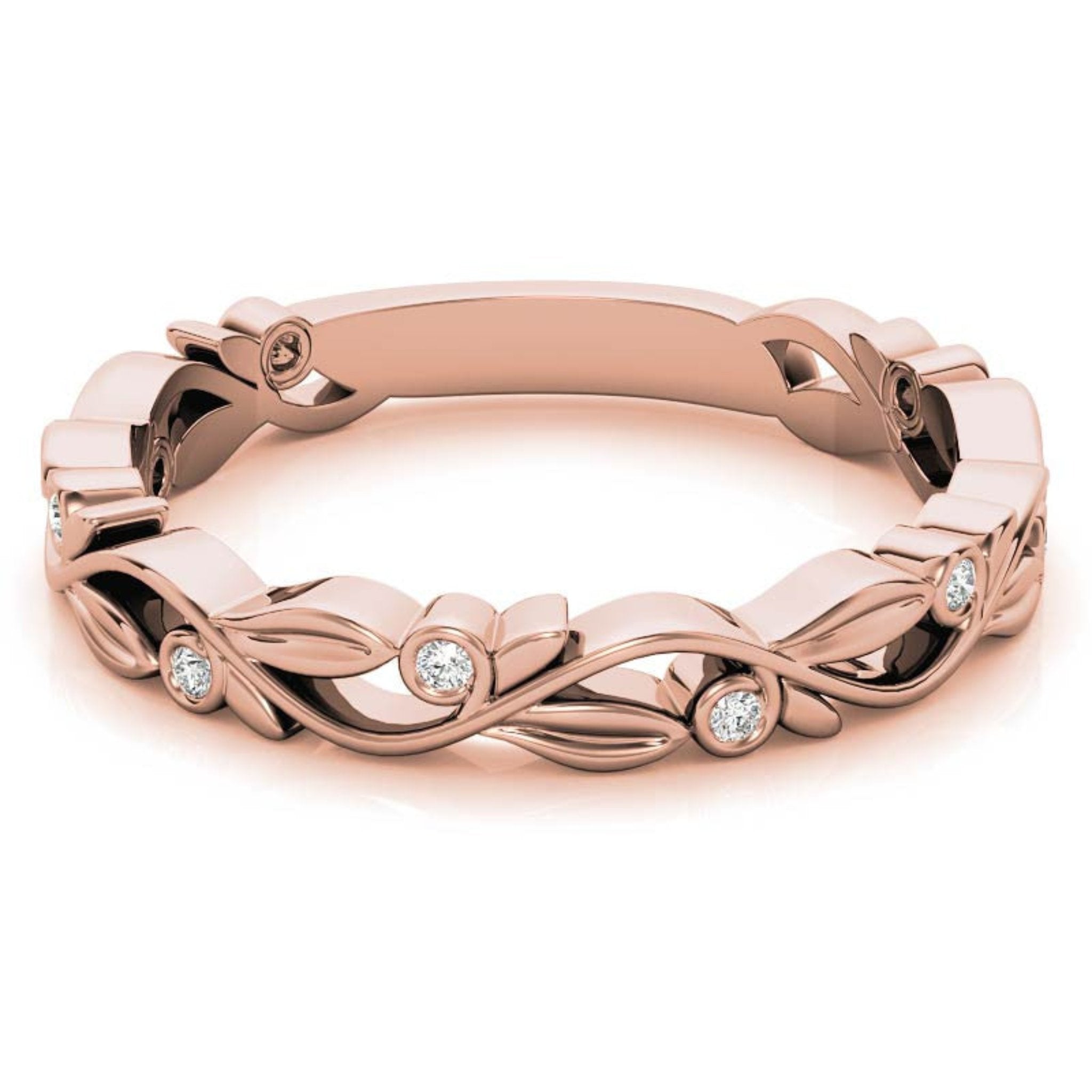 Rose Gold Silver Nature-Inspired Eternity Adjustable Leaf Floral Motif Ring For Woman