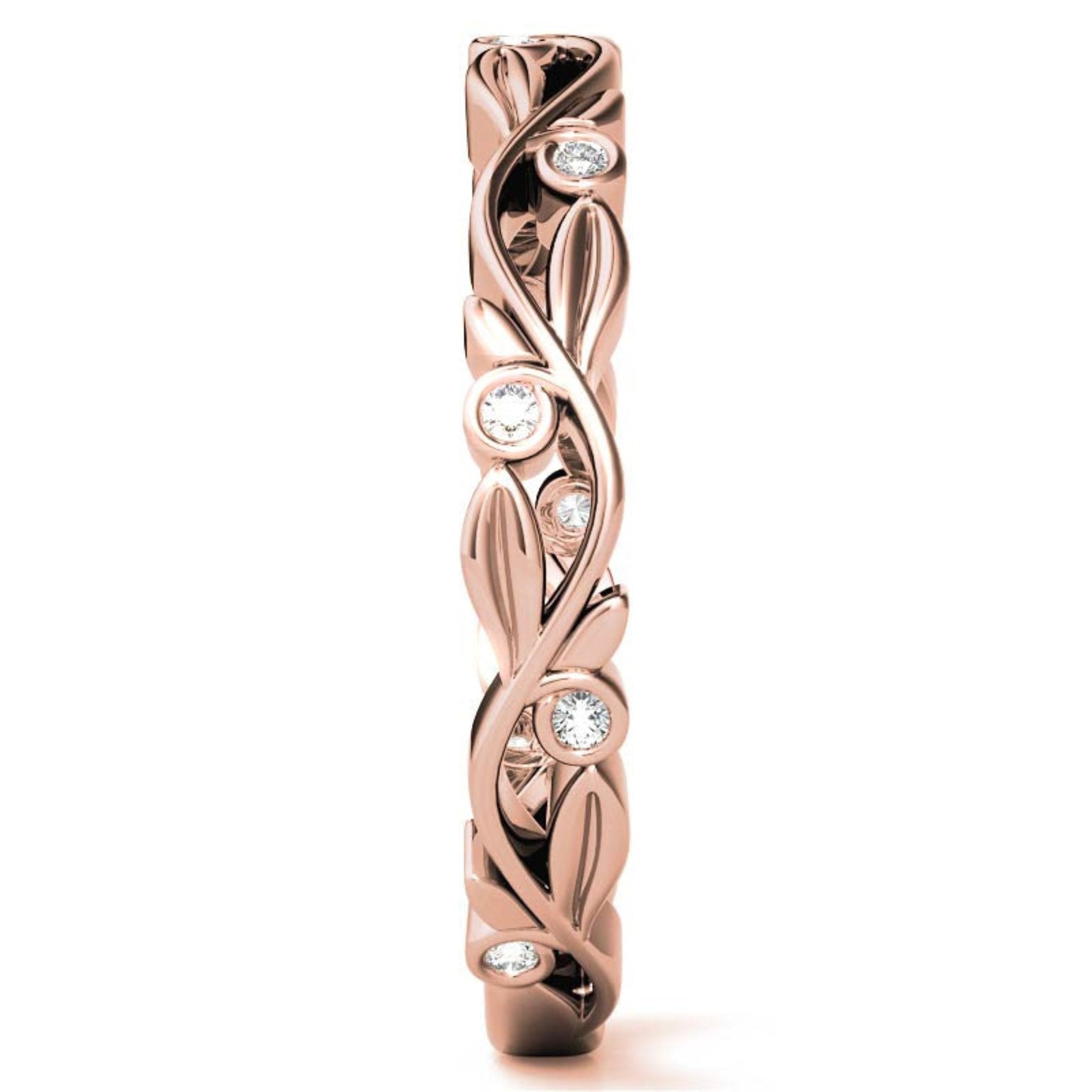 Rose Gold Silver Nature-Inspired Eternity Adjustable Leaf Floral Motif Ring For Woman