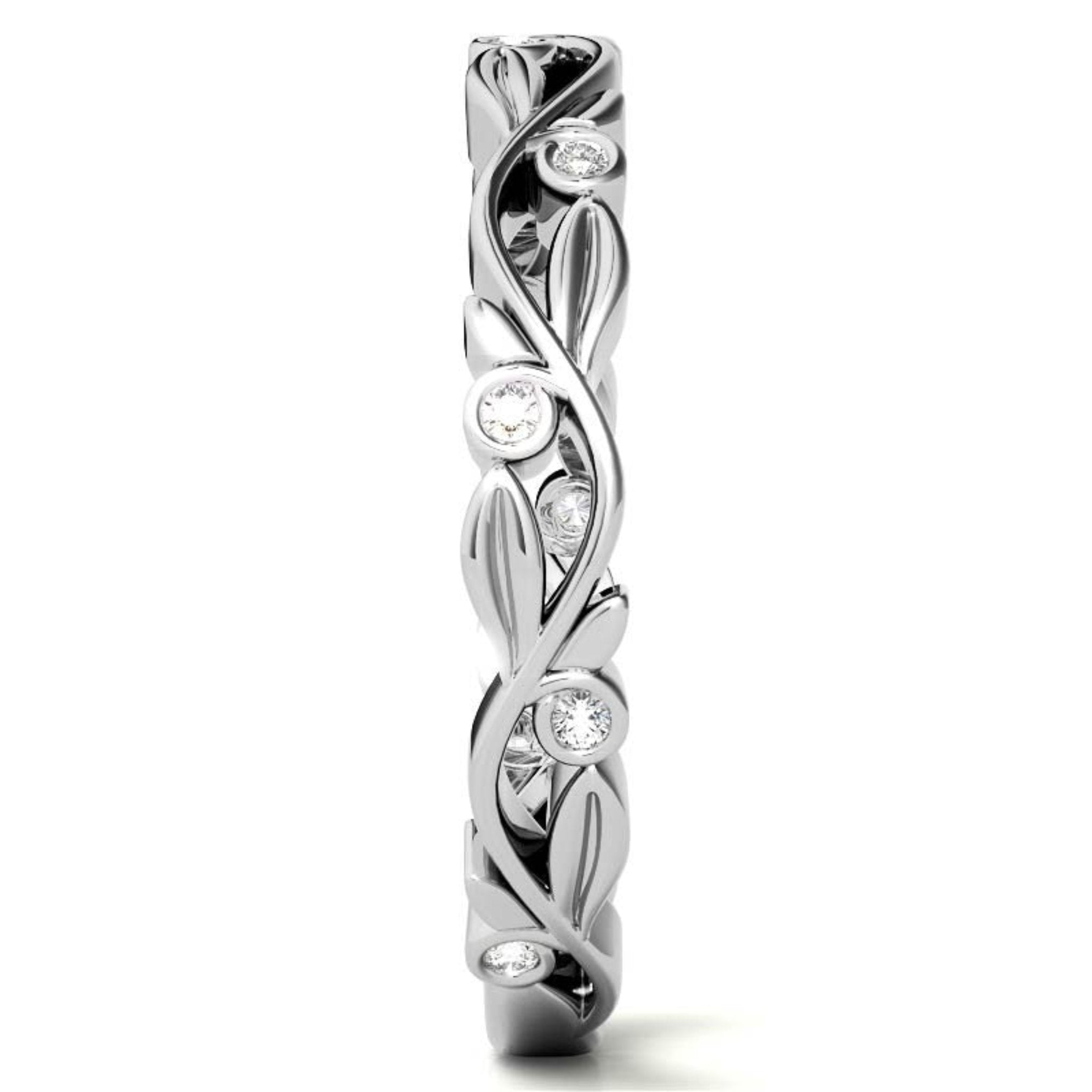 White Gold Silver Nature-Inspired Eternity Adjustable Leaf Floral Motif Ring For Woman