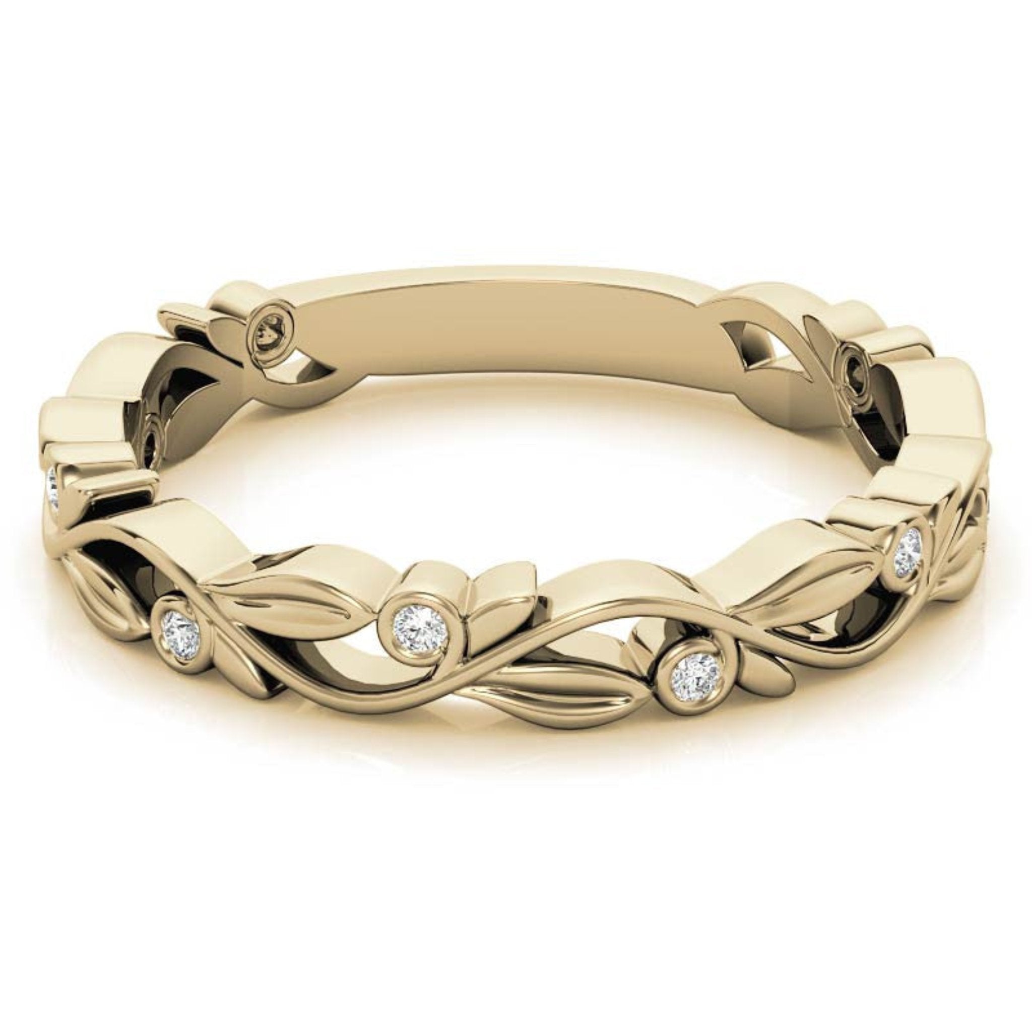 Yellow Gold Silver Nature-Inspired Eternity Adjustable Leaf Floral Motif Ring For Woman