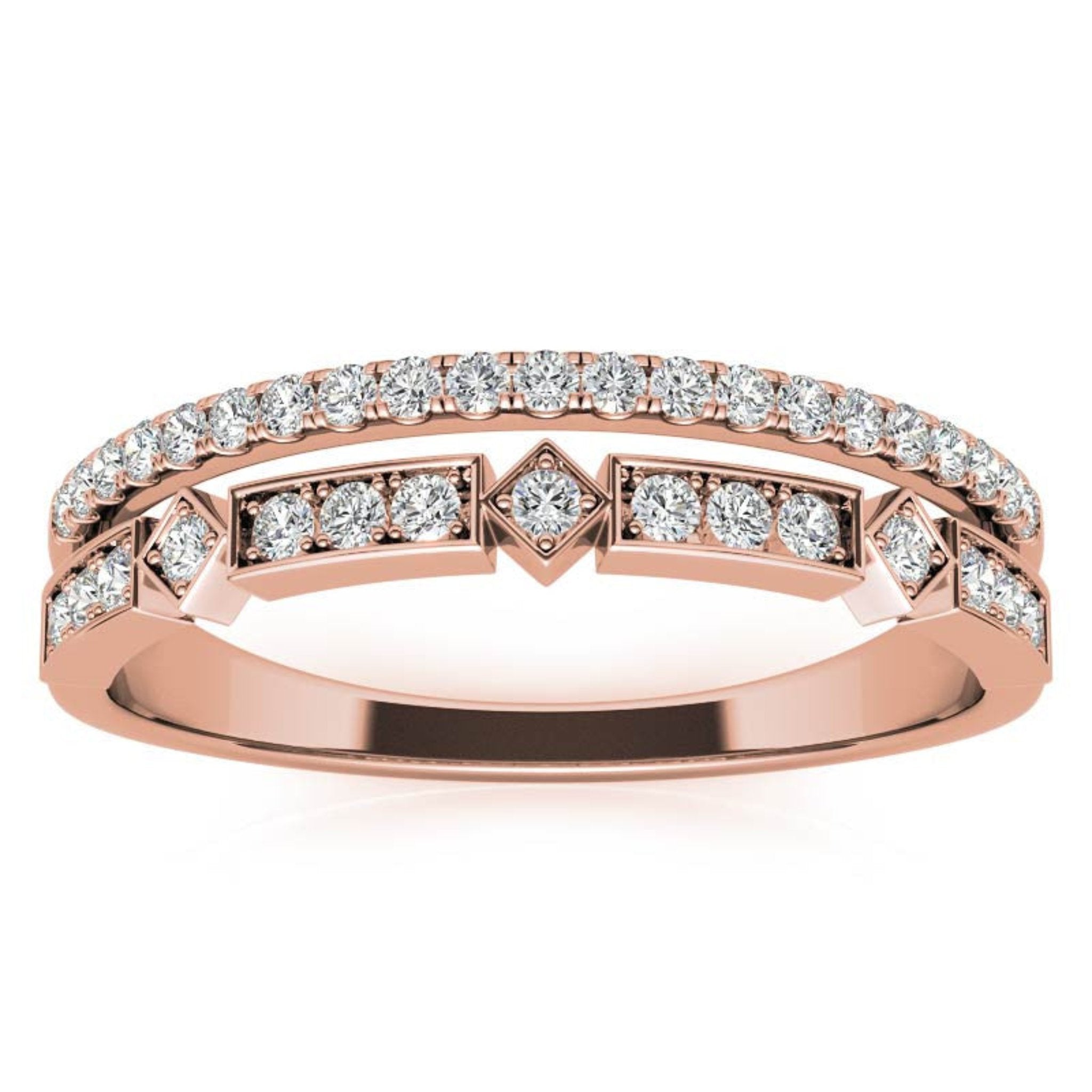 Rose Gold Silver Dual Layered Adjustable Bezel-Set Bold Geometric Ring For Woman