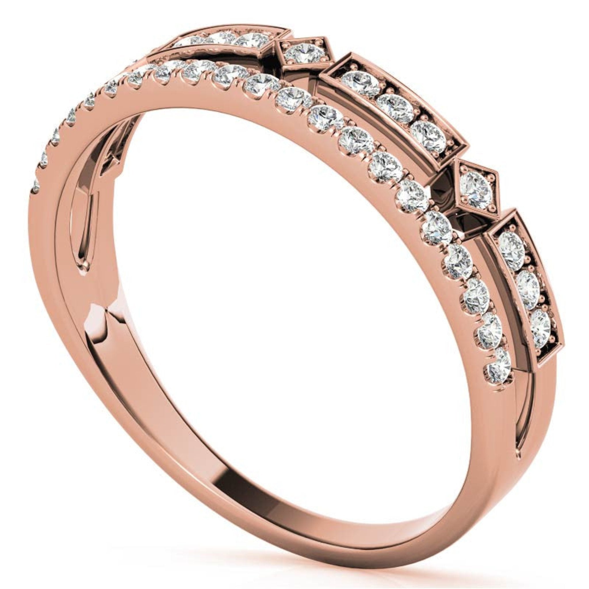 Rose Gold Silver Dual Layered Adjustable Bezel-Set Bold Geometric Ring For Woman