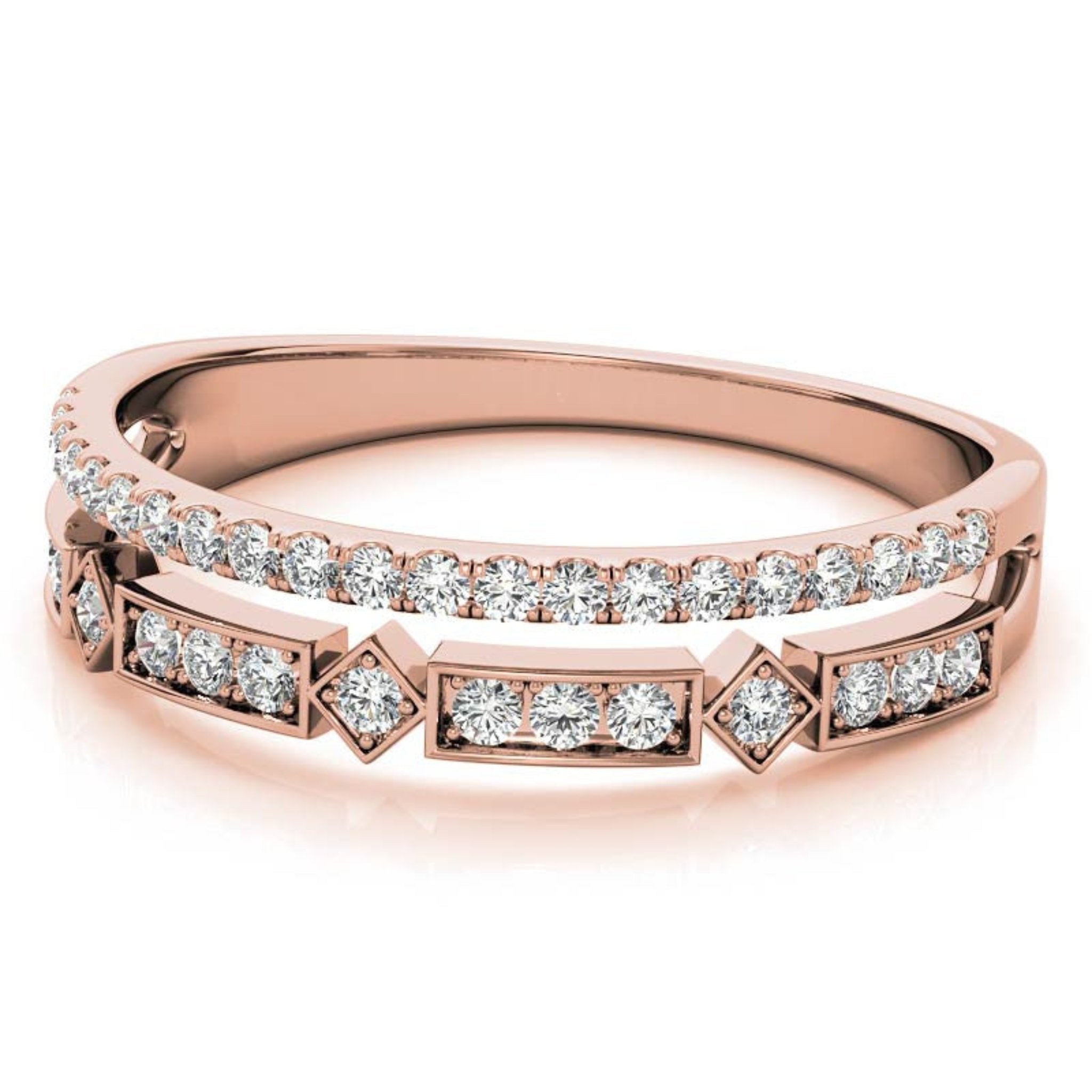 Rose Gold Silver Dual Layered Adjustable Bezel-Set Bold Geometric Ring For Woman