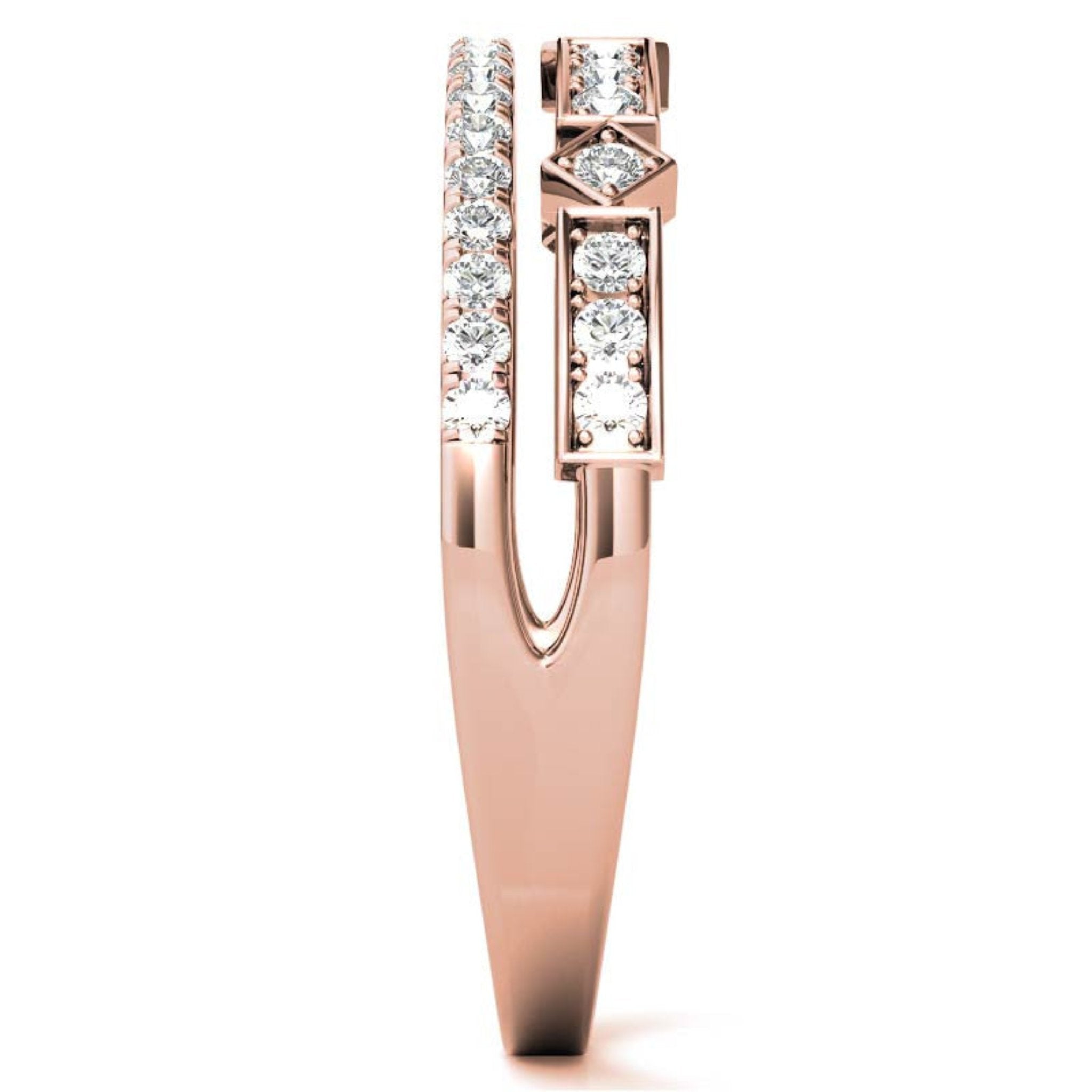 Rose Gold Silver Dual Layered Adjustable Bezel-Set Bold Geometric Ring For Woman