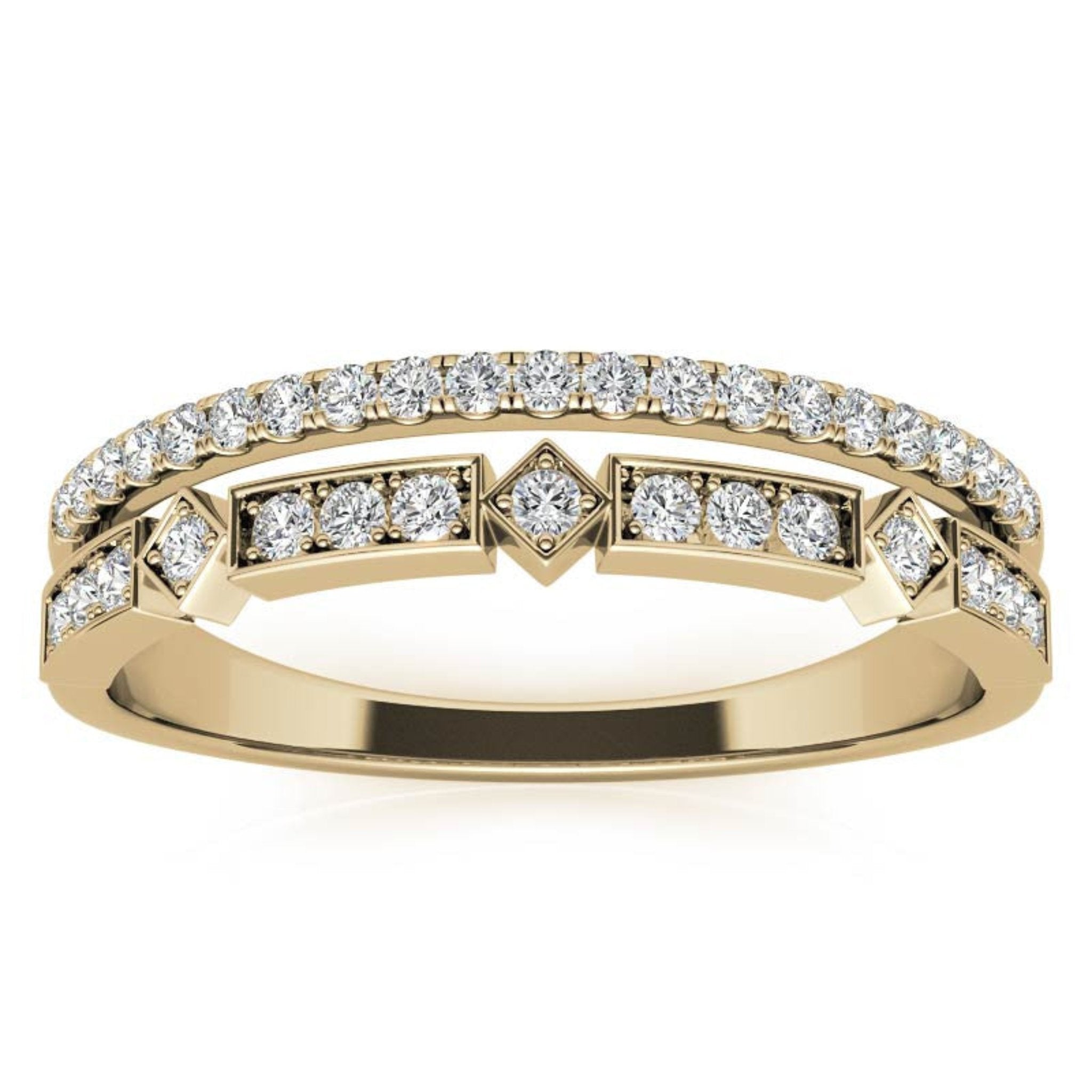 Yellow Gold Silver Mixed Layered Adjustable Pave Eternity Ring For Woman