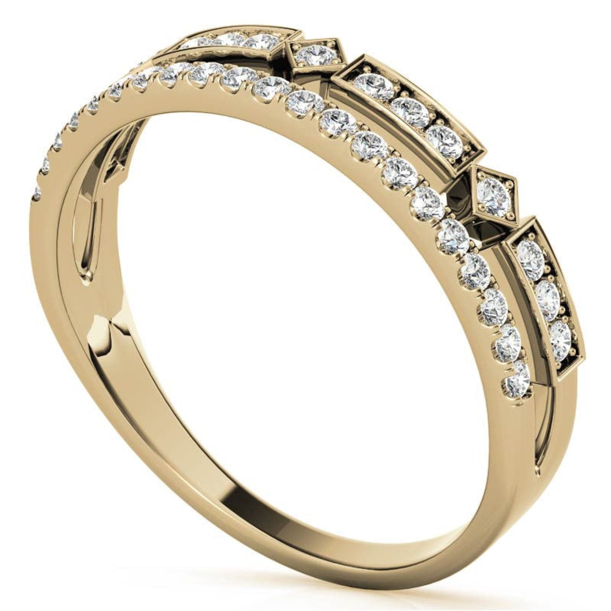 Yellow Gold Silver Mixed Layered Adjustable Pave Eternity Ring For Woman