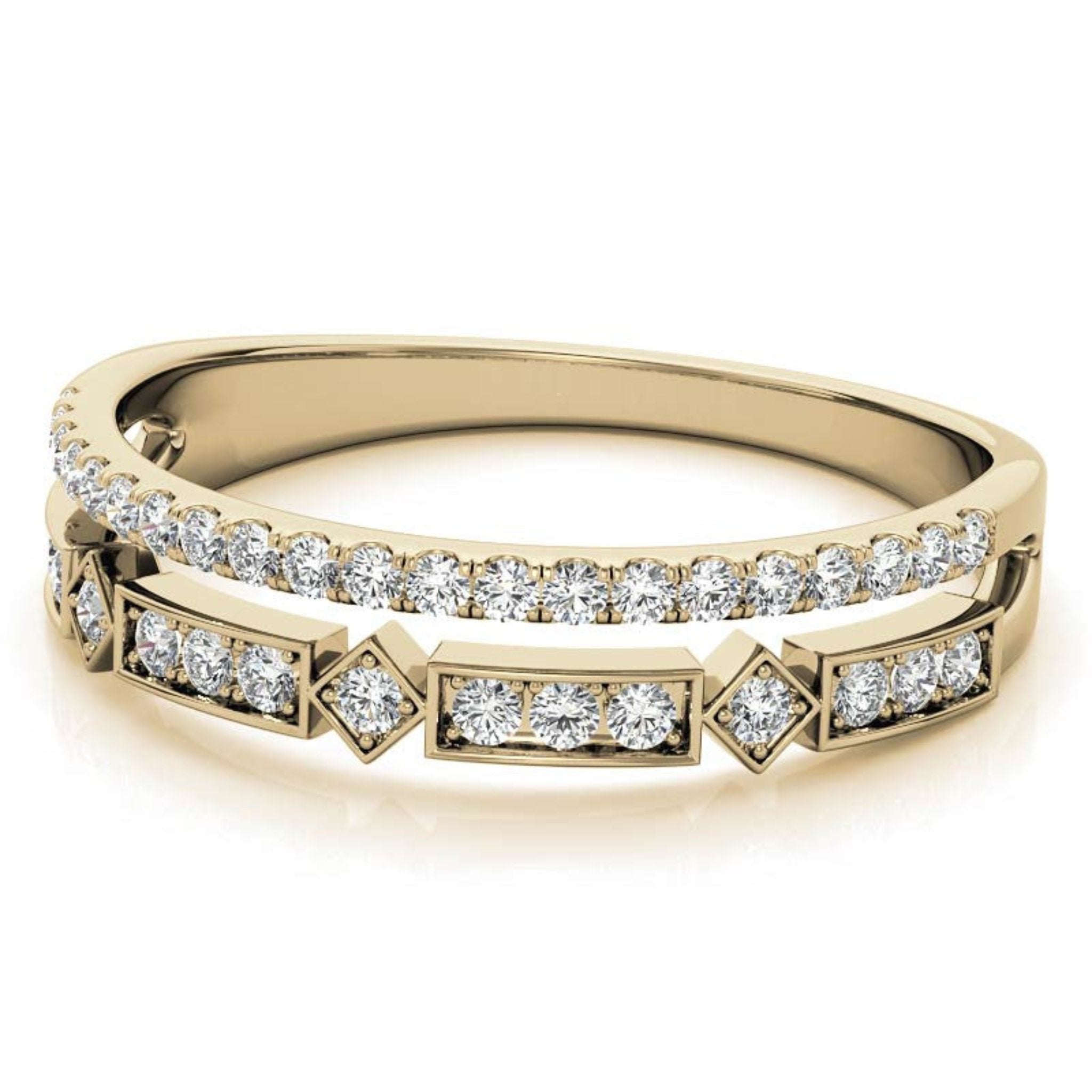 Yellow Gold Silver Mixed Layered Adjustable Pave Eternity Ring For Woman