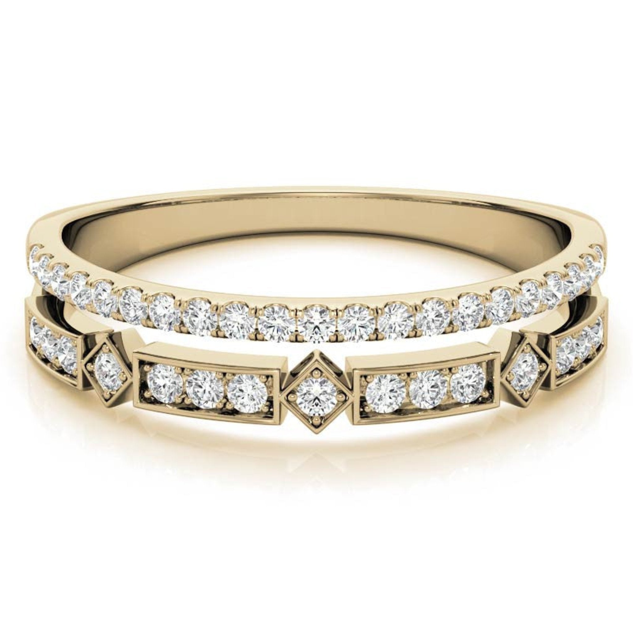 Yellow Gold Silver Mixed Layered Adjustable Pave Eternity Ring For Woman