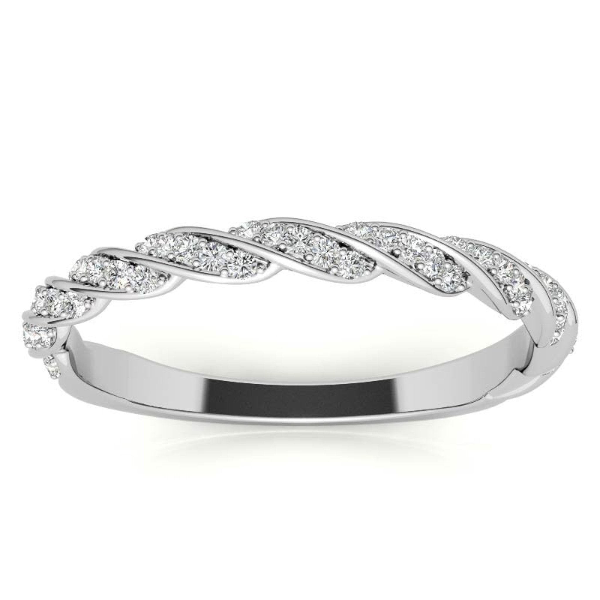 White Gold Silver Half-Eternity Adjustable Intertwined Braided Ring For Woman