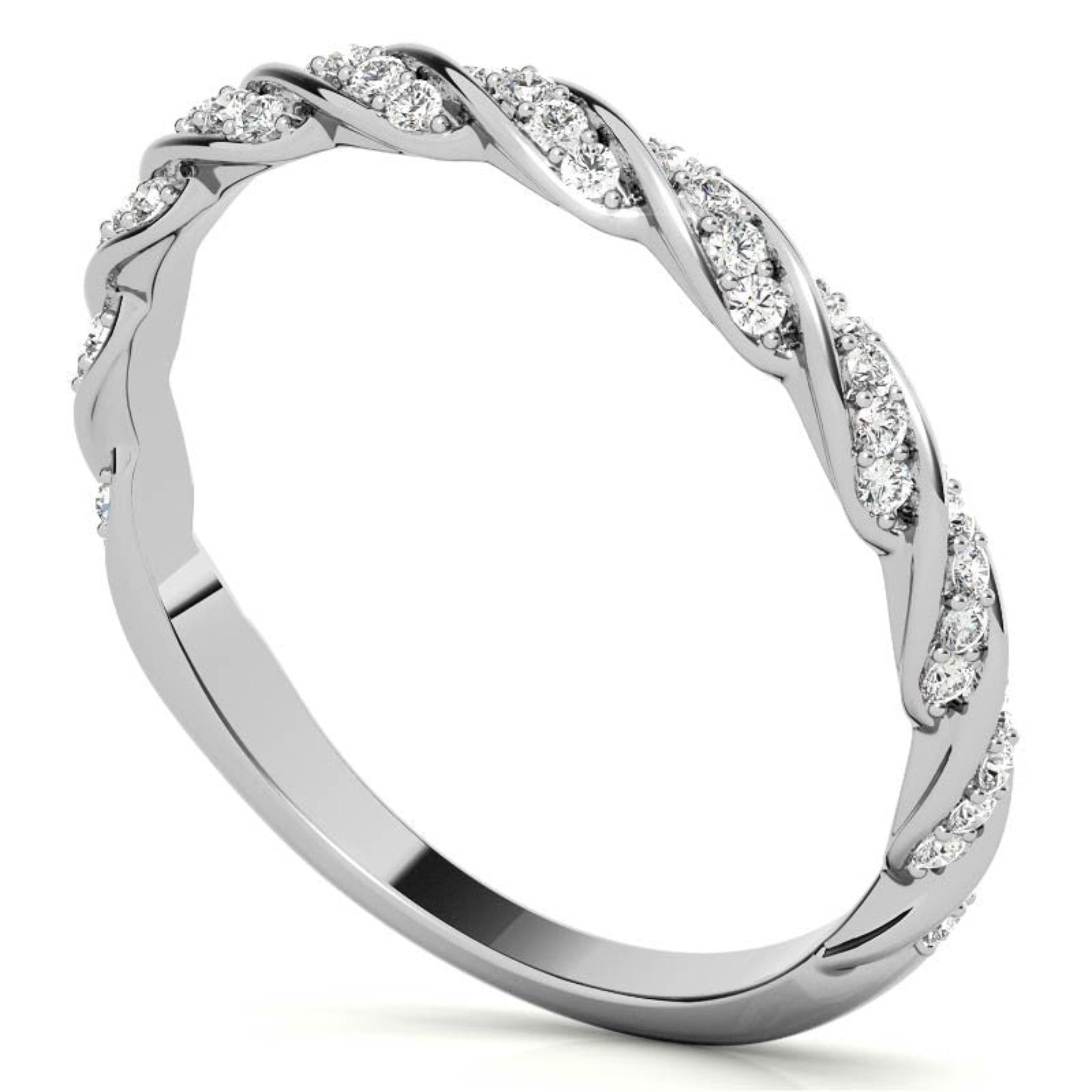 White Gold Silver Half-Eternity Adjustable Intertwined Braided Ring For Woman