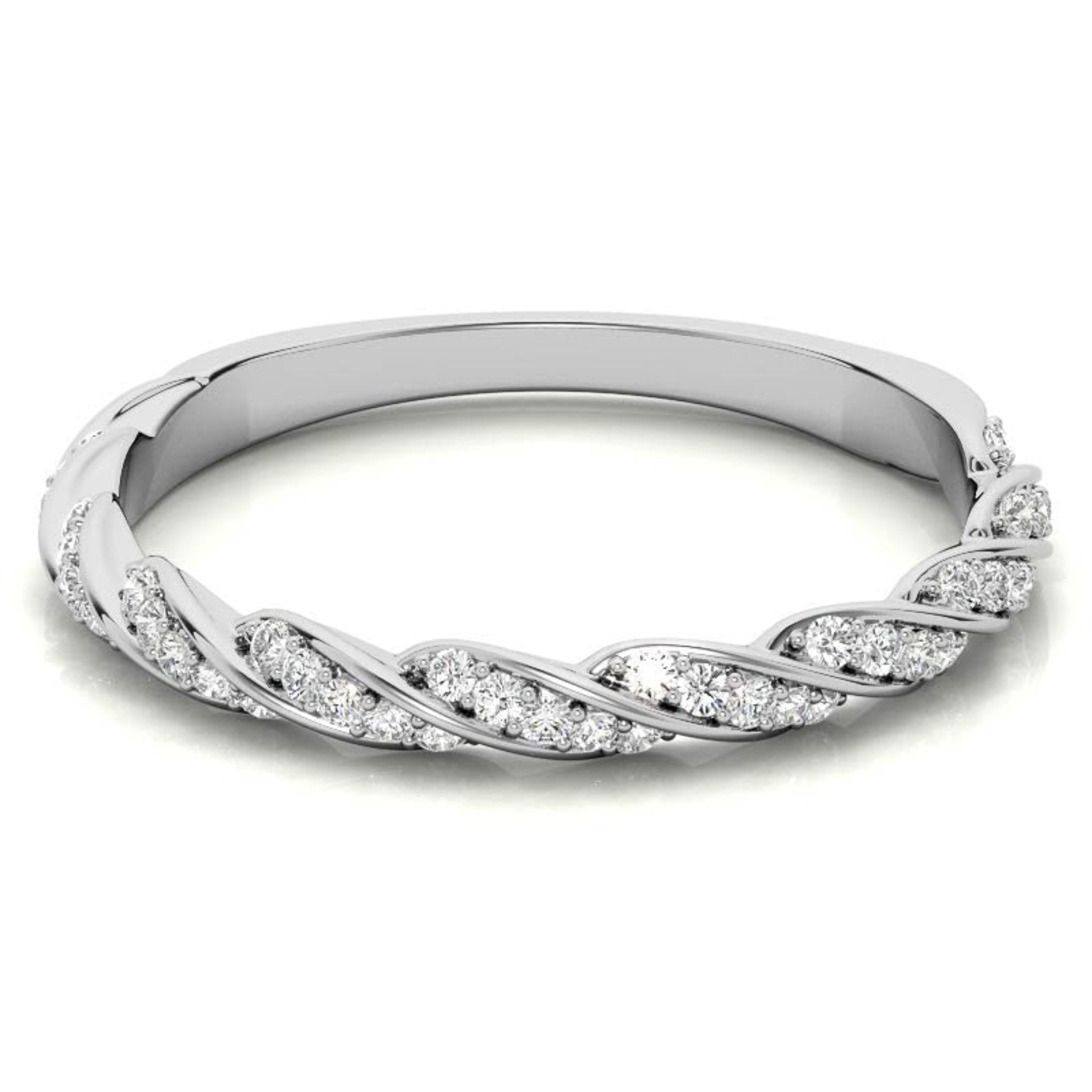 White Gold Silver Half-Eternity Adjustable Intertwined Braided Ring For Woman