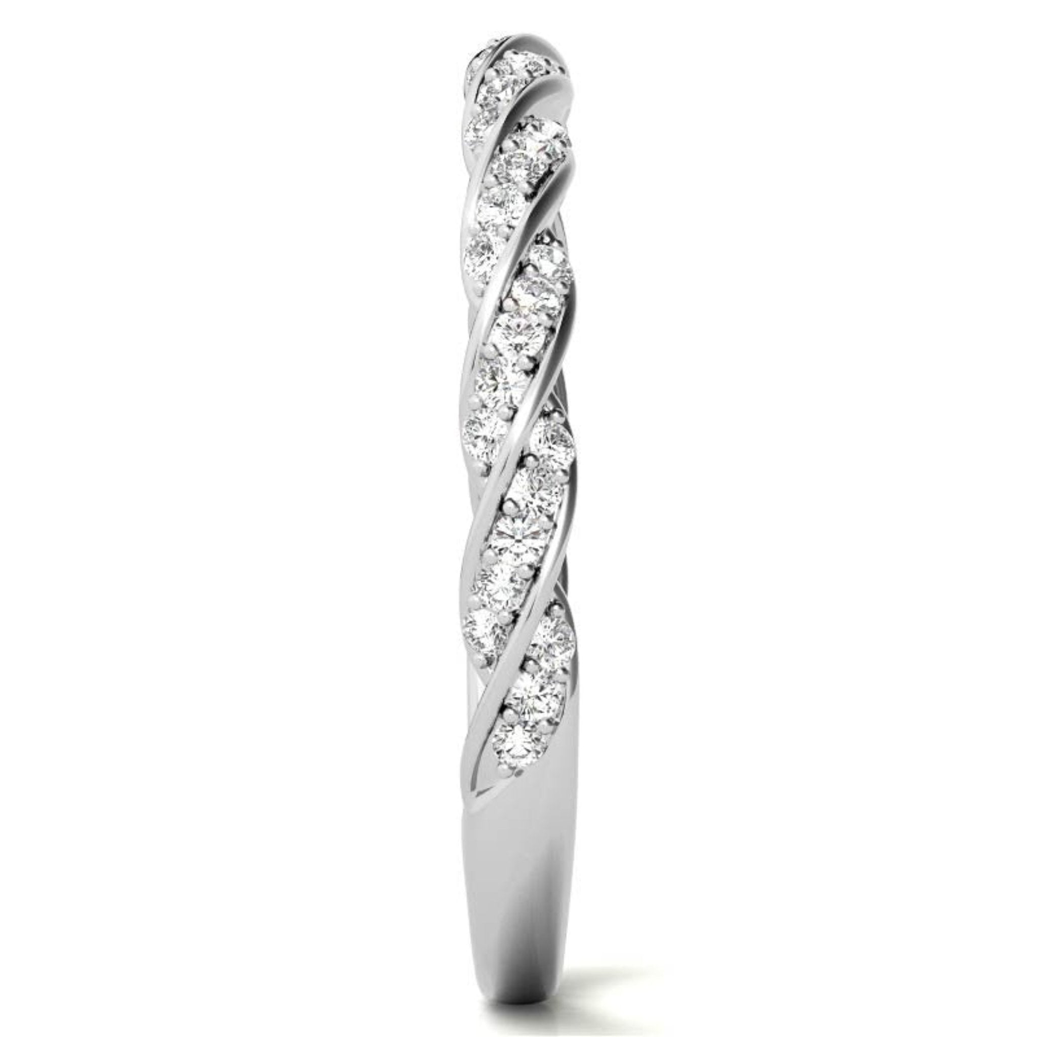 White Gold Silver Half-Eternity Adjustable Intertwined Braided Ring For Woman