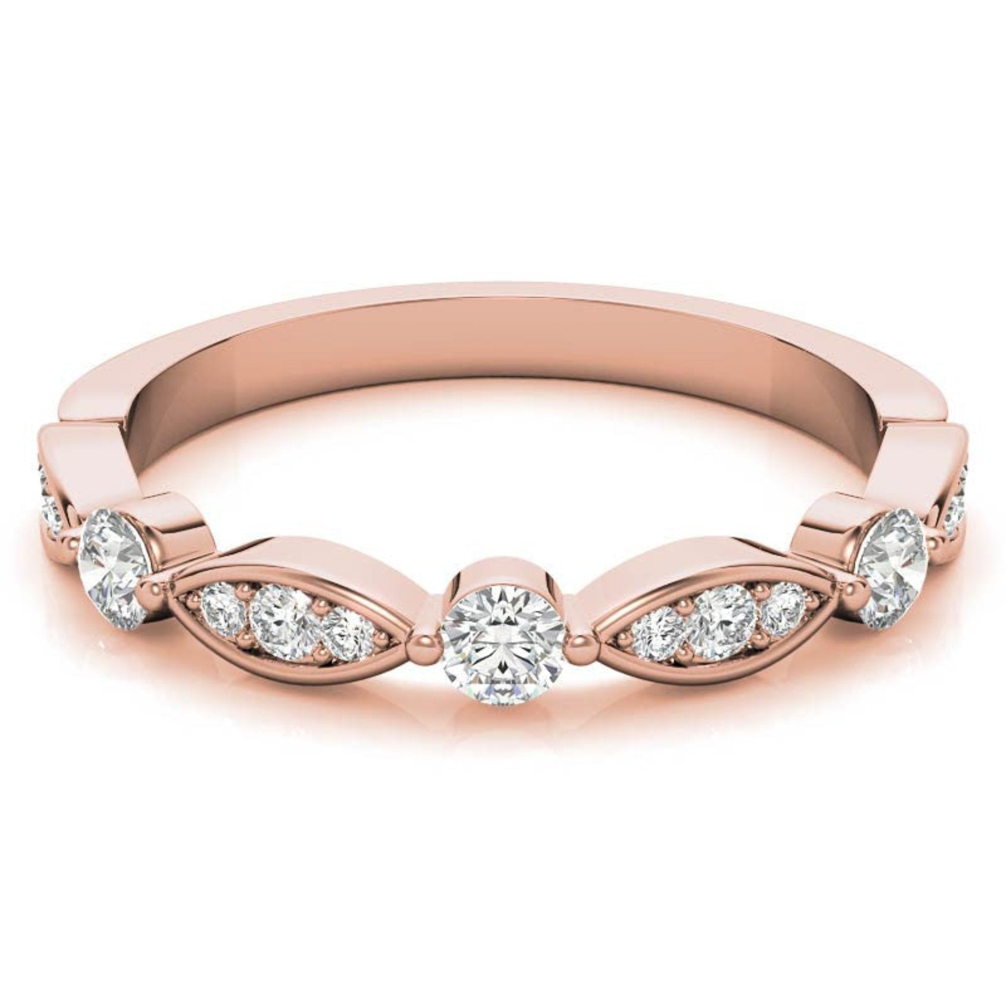 Rose Gold Silver Half Eternity Adjustable Round-Cut Marquise Ring For Woman