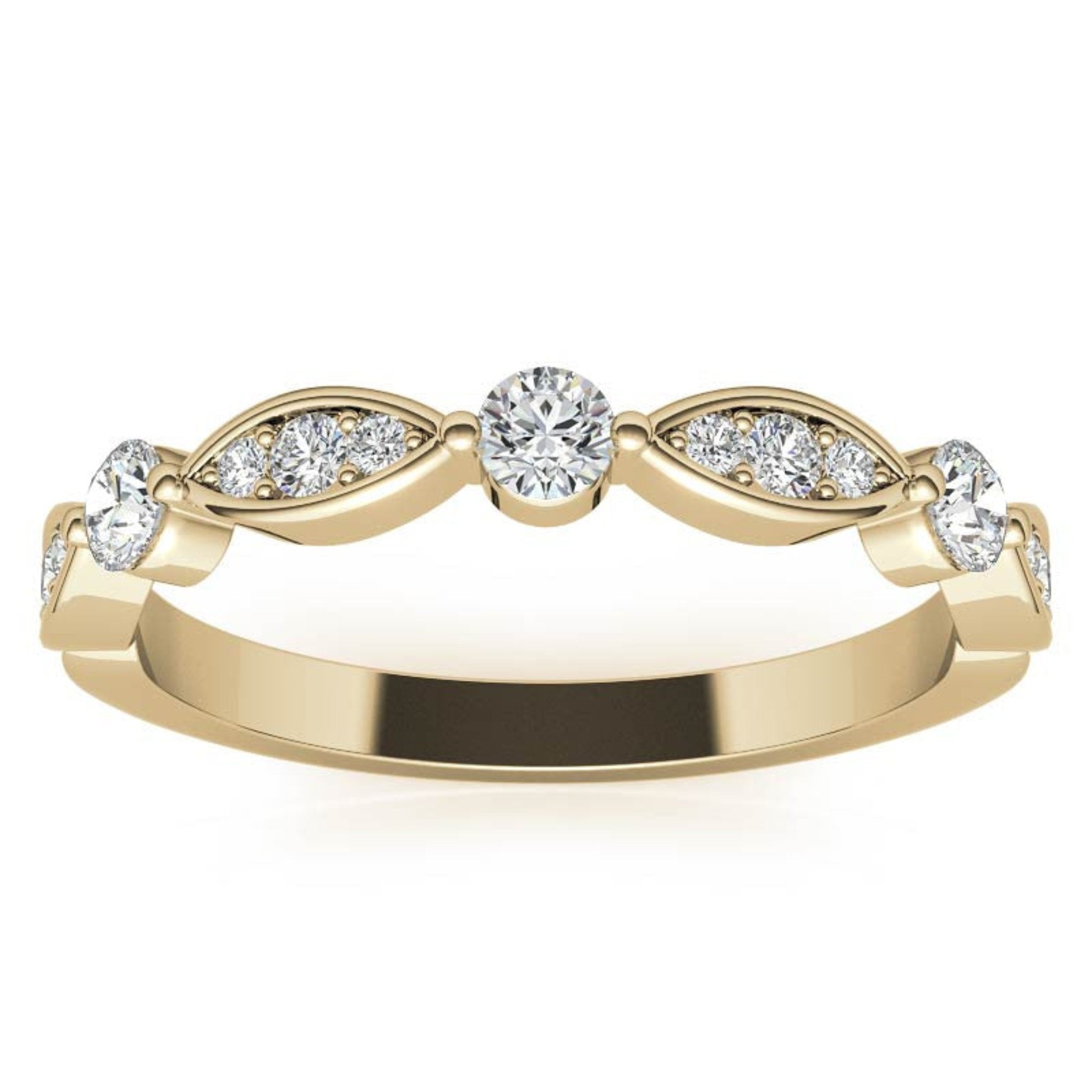 Yellow Gold Silver Glamour Half Eternity Adjustable Round-Cut Marquise Ring For Woman