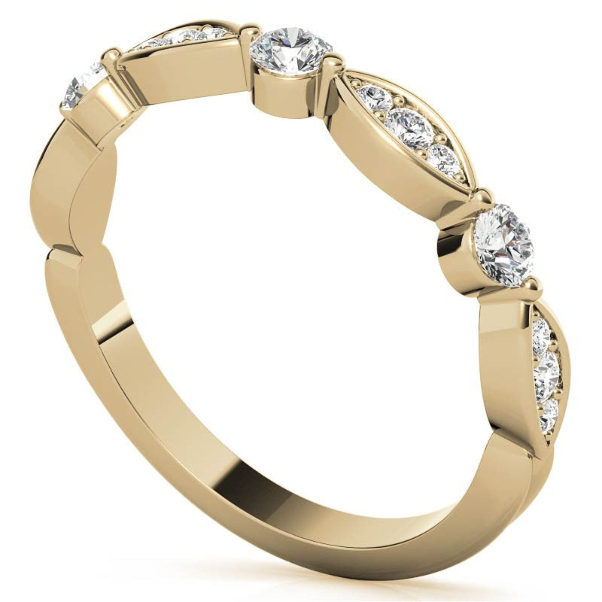 Yellow Gold Silver Glamour Half Eternity Adjustable Round-Cut Marquise Ring For Woman