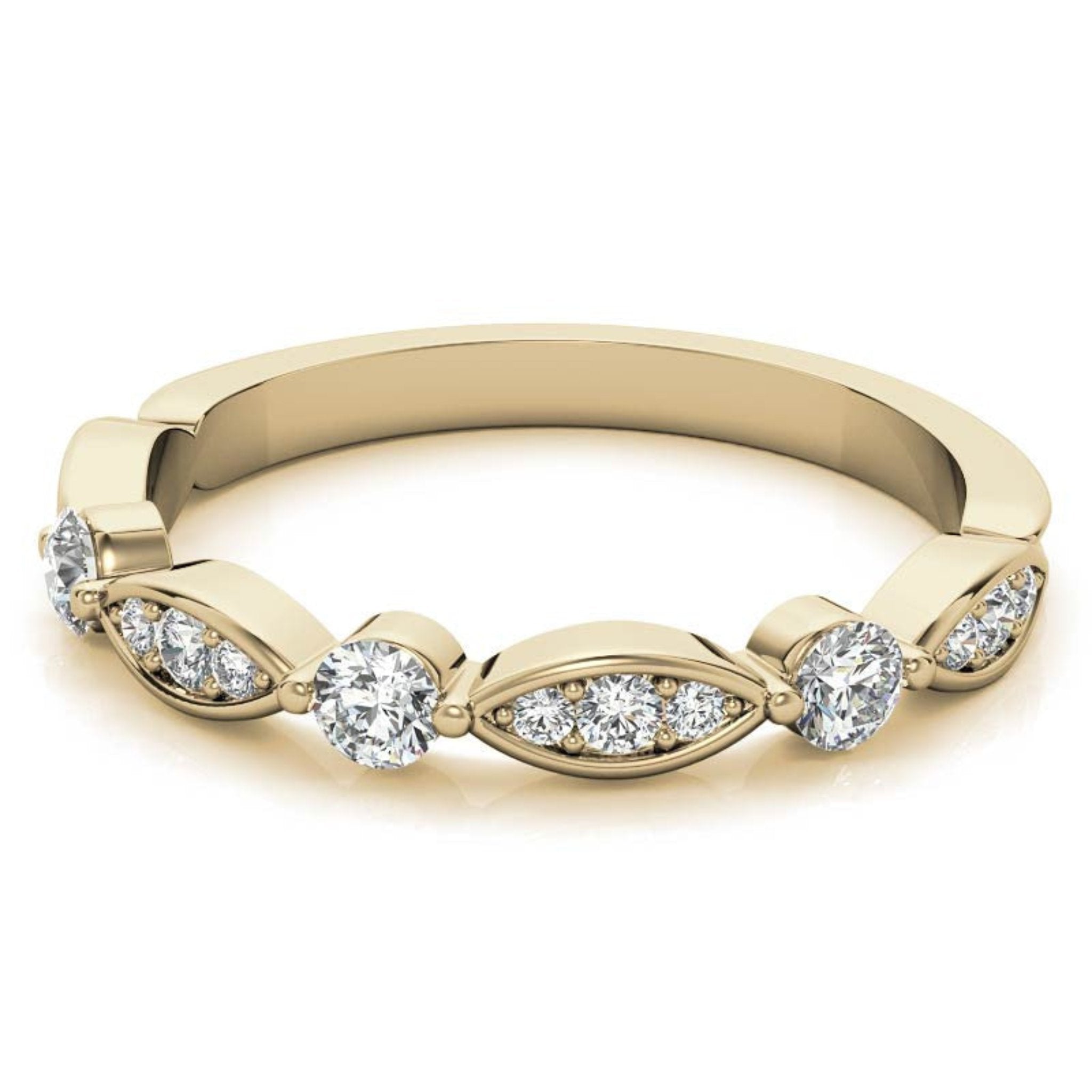 Yellow Gold Silver Glamour Half Eternity Adjustable Round-Cut Marquise Ring For Woman