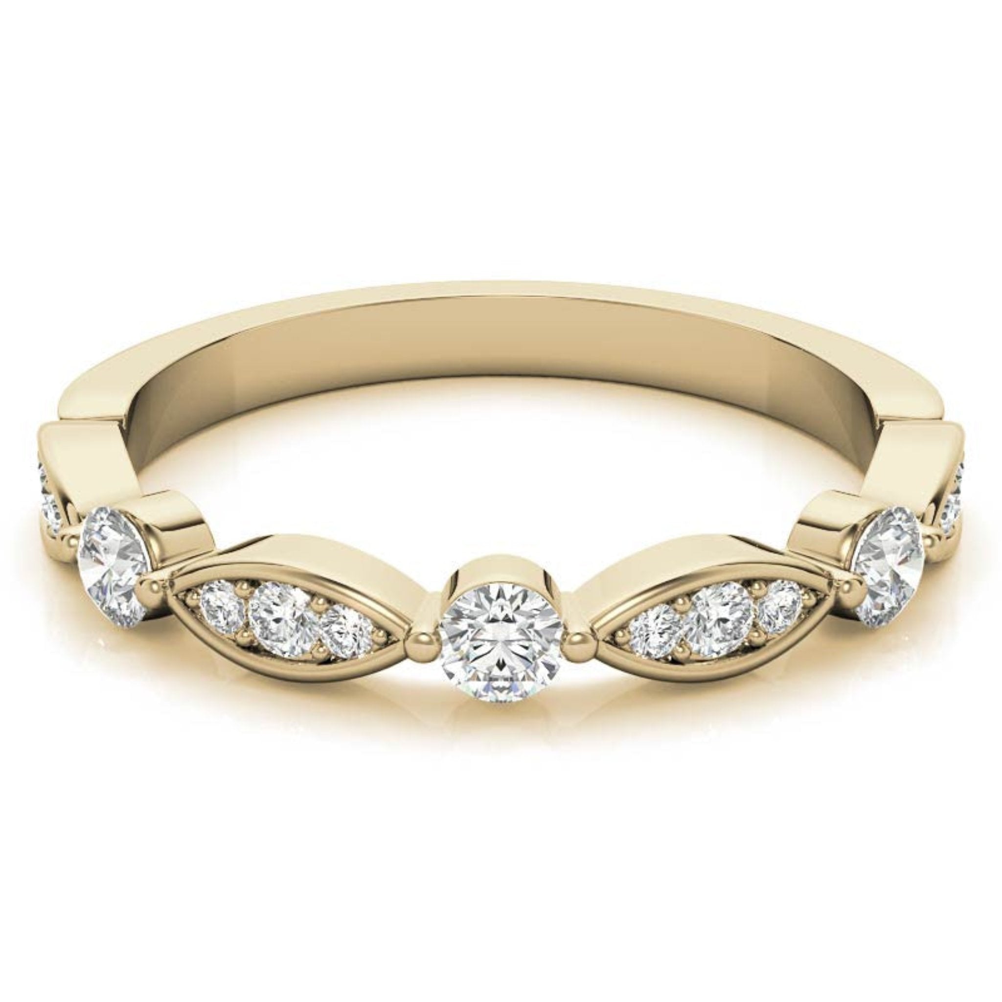 Yellow Gold Silver Glamour Half Eternity Adjustable Round-Cut Marquise Ring For Woman