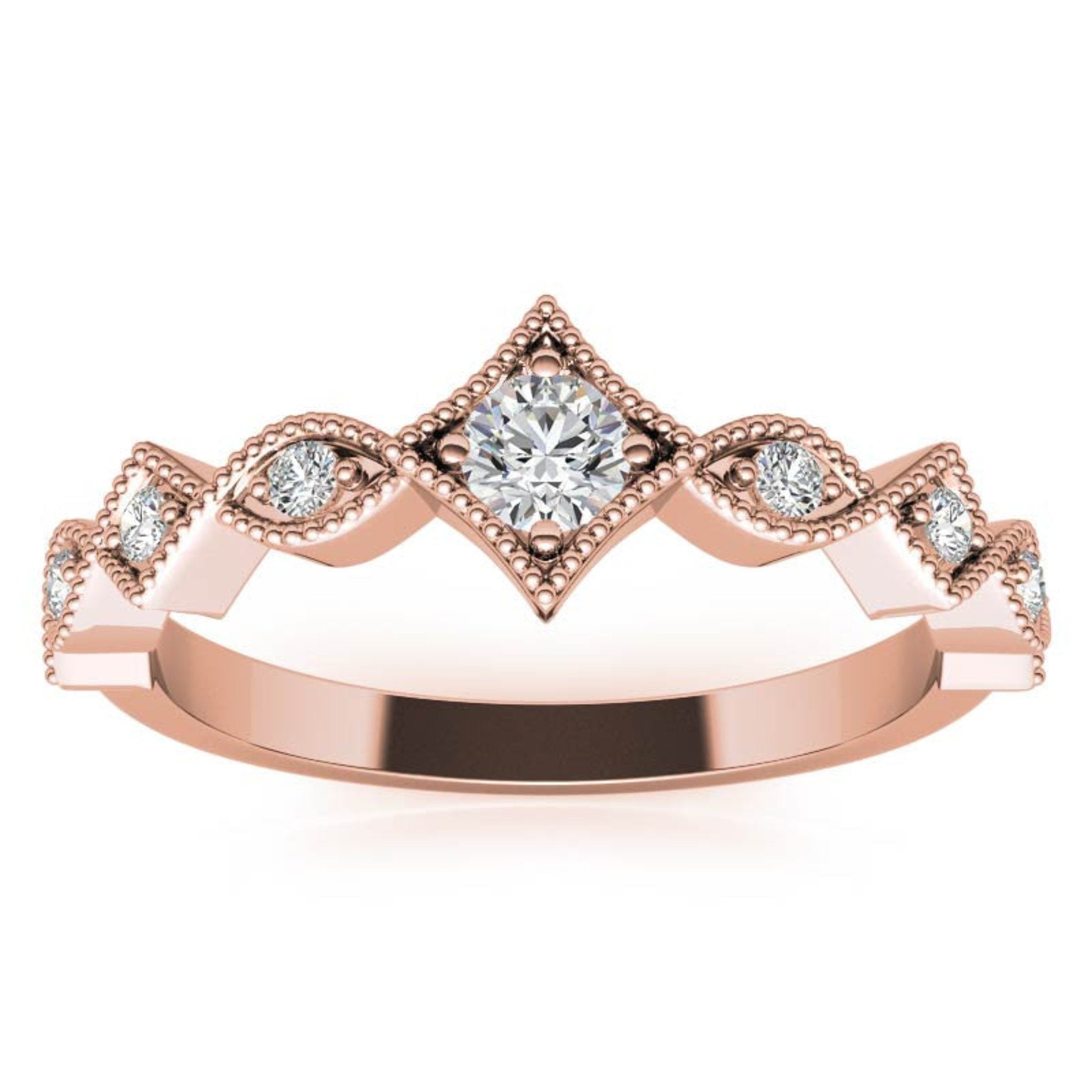 Rose Gold Silver Stackable Tri-Tone Adjustable Milgrain Infinity Square Ring For Woman