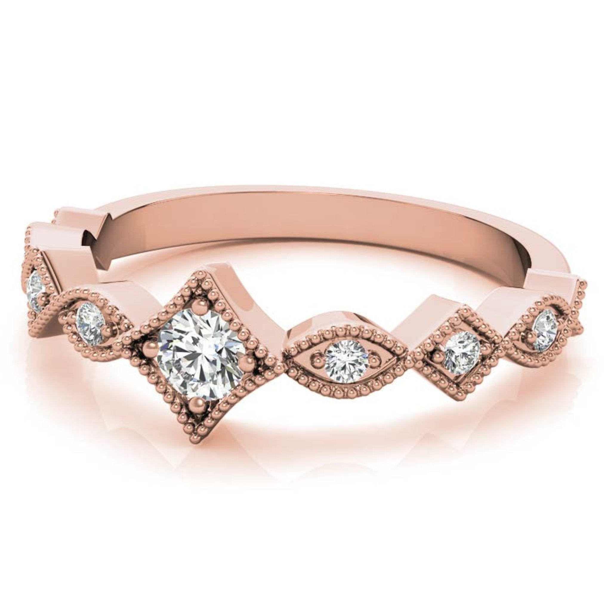 Rose Gold Silver Stackable Tri-Tone Adjustable Milgrain Infinity Square Ring For Woman