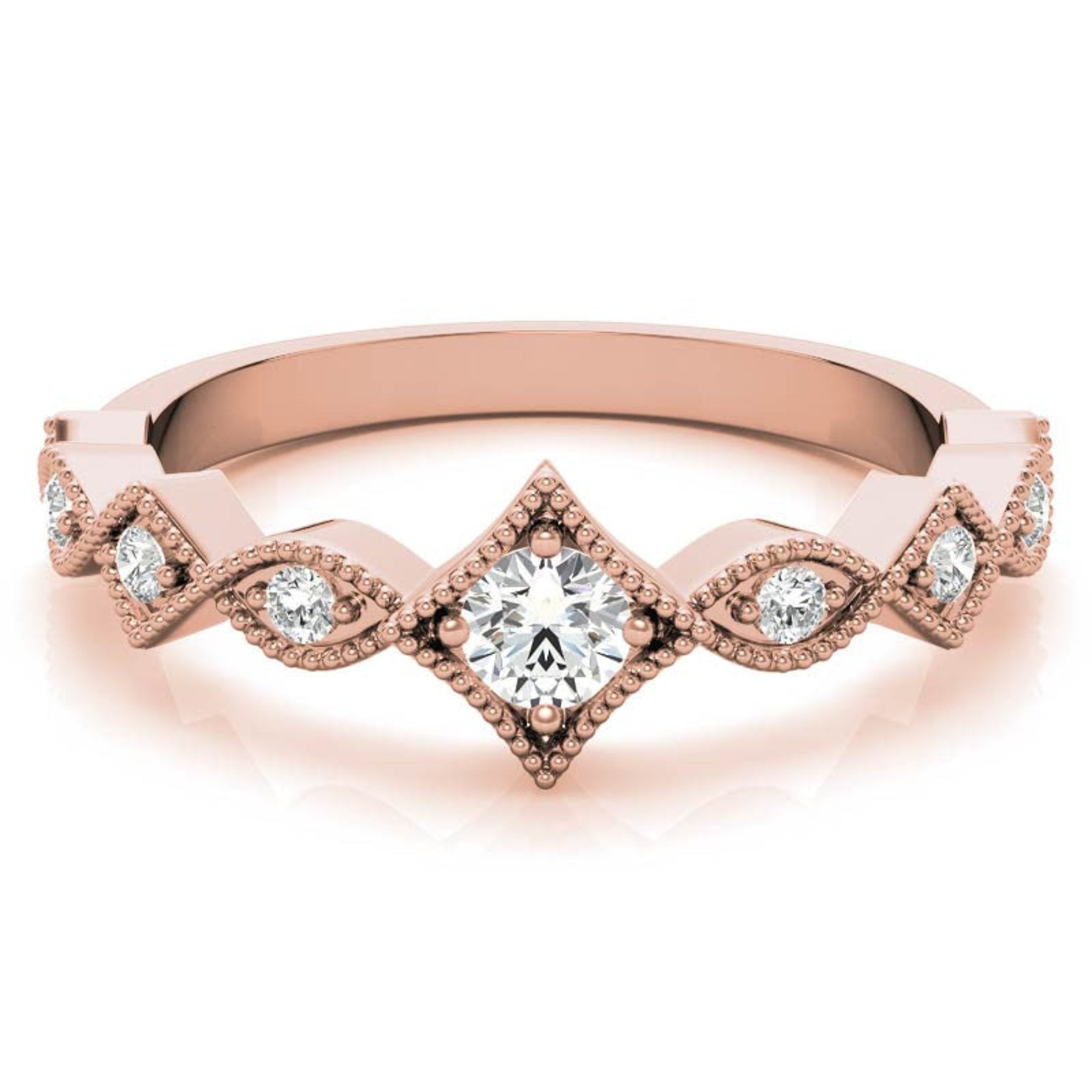 Rose Gold Silver Stackable Tri-Tone Adjustable Milgrain Infinity Square Ring For Woman