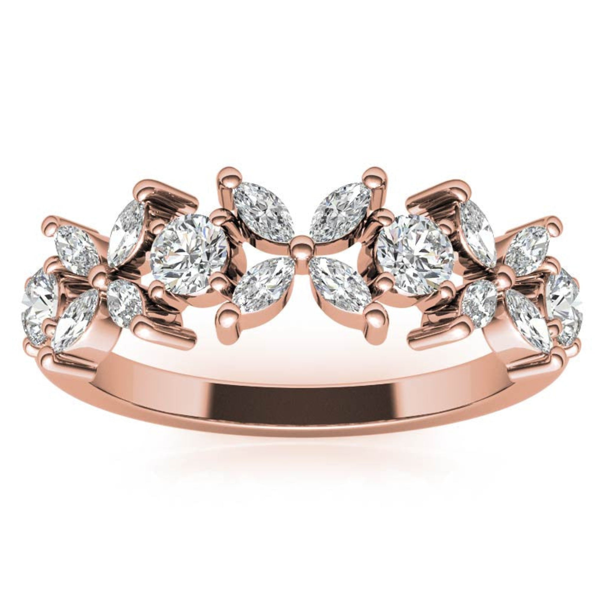 Rose Gold Silver Floral Eternity Adjustable Marquise-Cut Ring For Woman