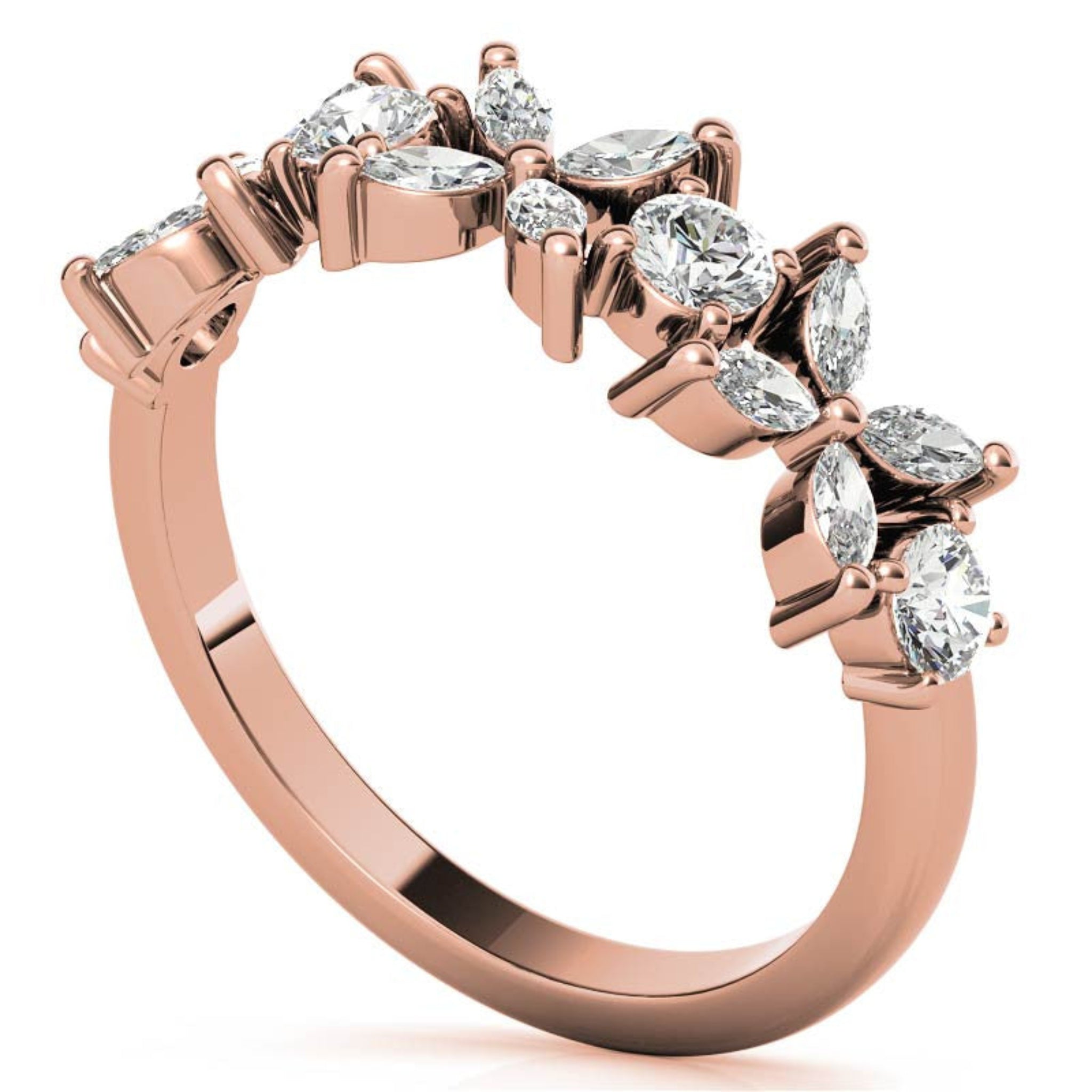 Rose Gold Silver Floral Eternity Adjustable Marquise-Cut Ring For Woman