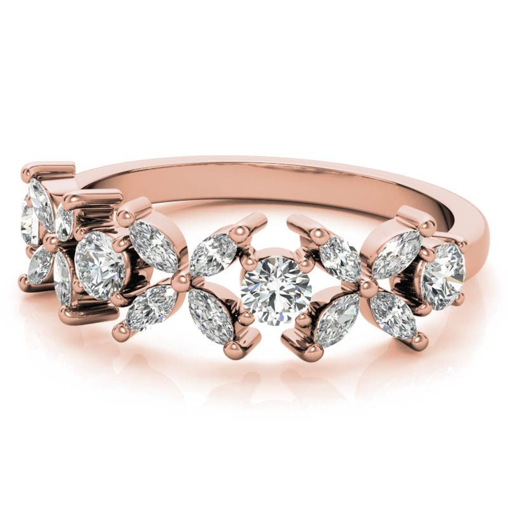 Rose Gold Silver Floral Eternity Adjustable Marquise-Cut Ring For Woman