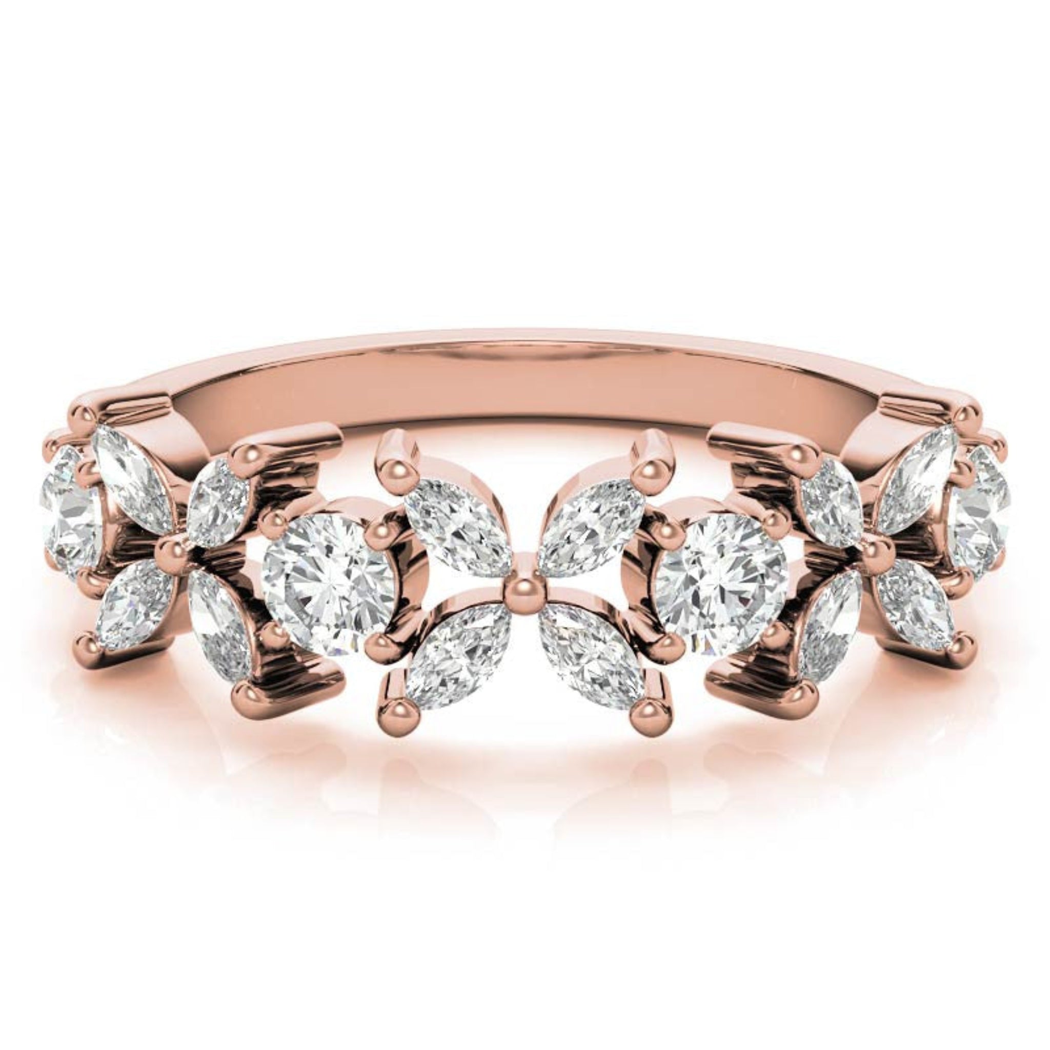 Rose Gold Silver Floral Eternity Adjustable Marquise-Cut Ring For Woman