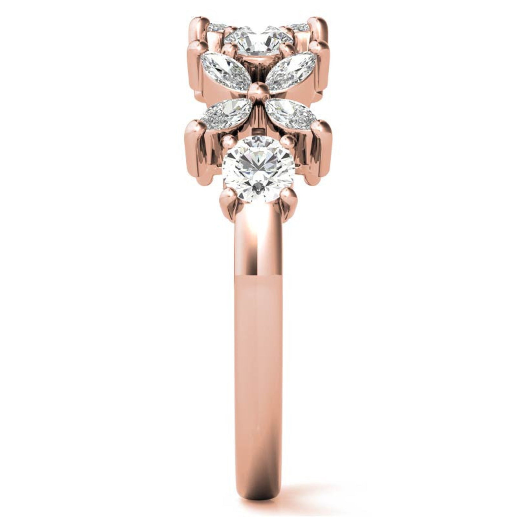 Rose Gold Silver Floral Eternity Adjustable Marquise-Cut Ring For Woman