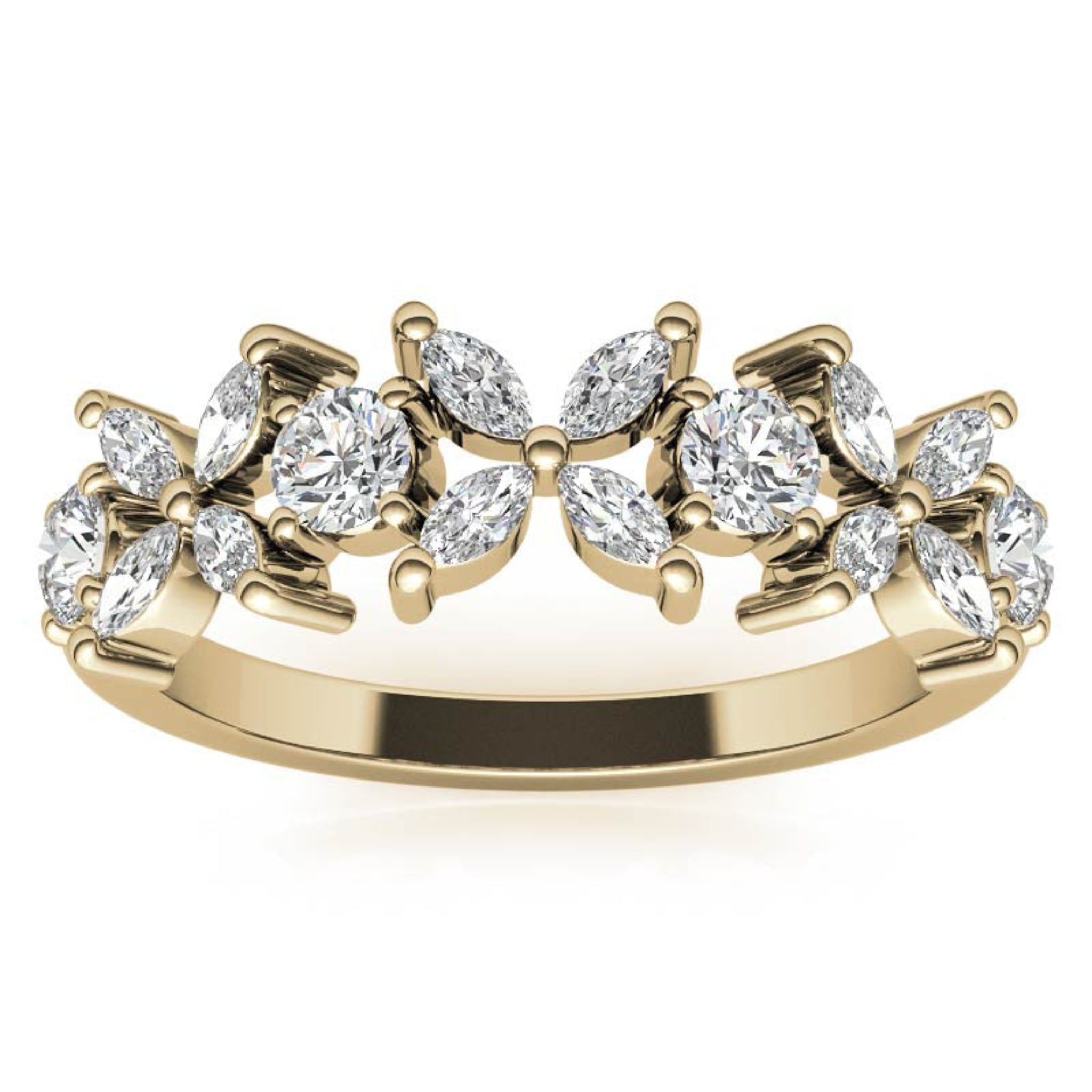 Yellow Gold Silver Floral Eternity Adjustable Marquise-Cut Ring For Woman