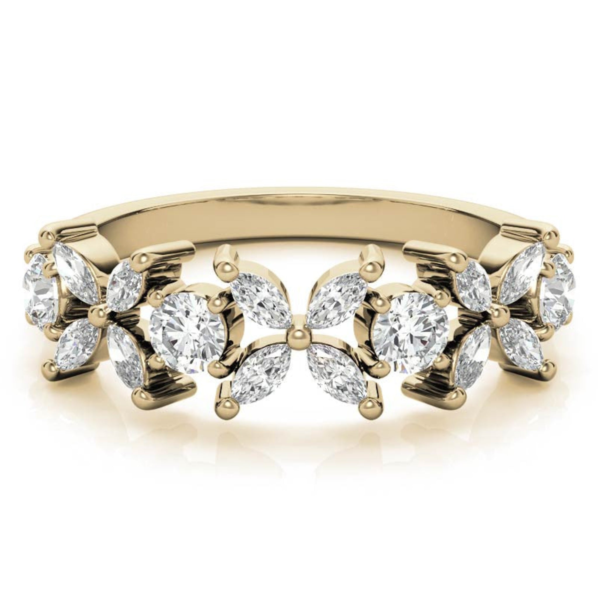 Yellow Gold Silver Floral Eternity Adjustable Marquise-Cut Ring For Woman