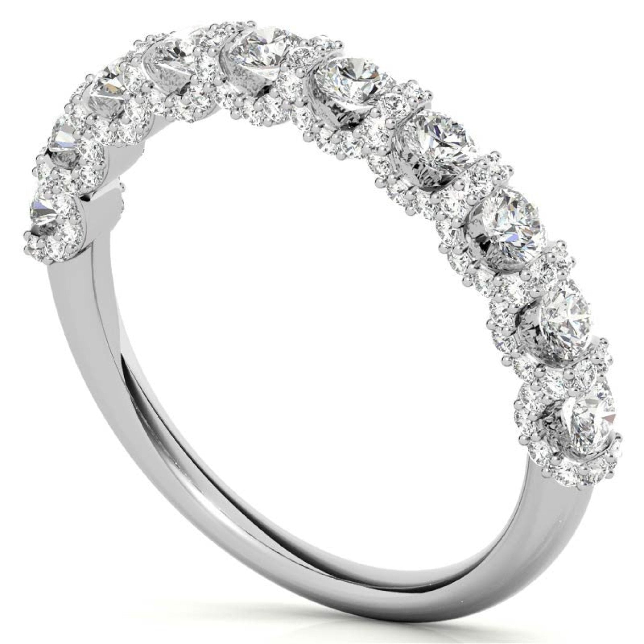 White Gold Silver Luxurious Adjustable Half-Eternity Ring For Woman