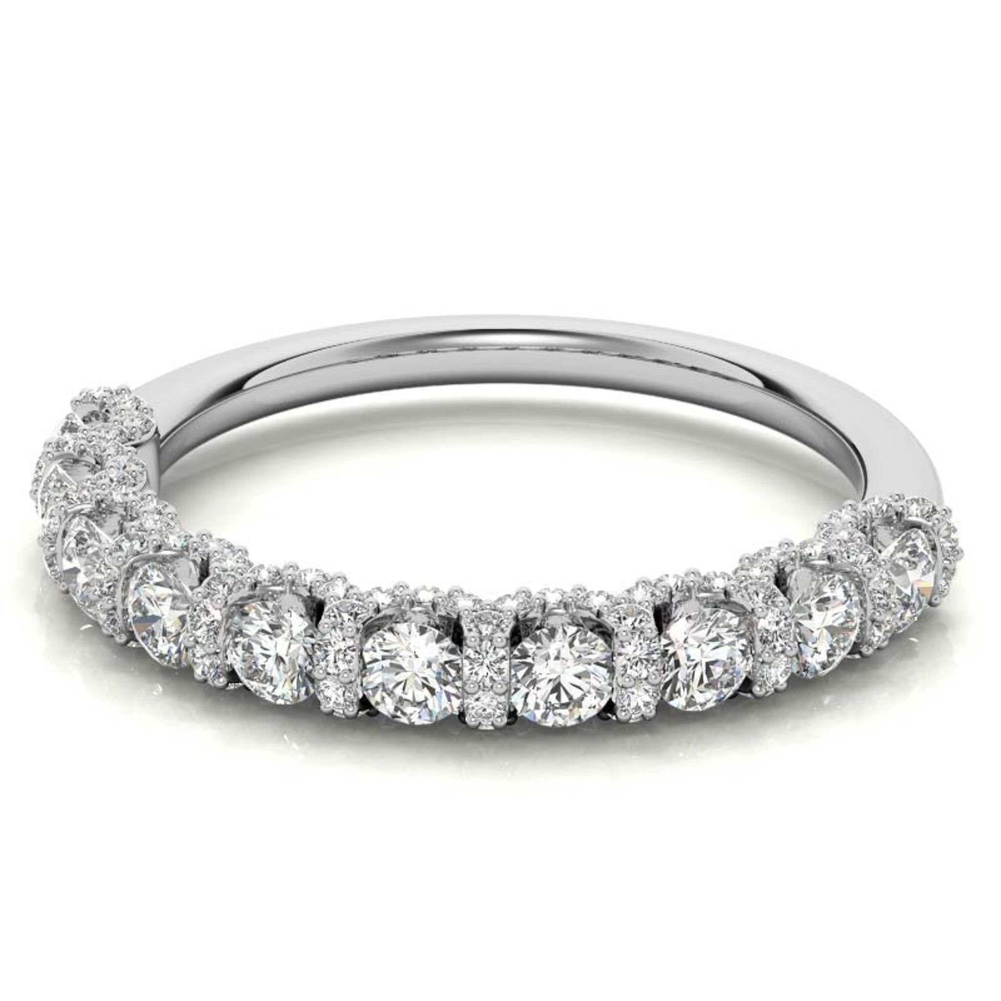 White Gold Silver Luxurious Adjustable Half-Eternity Ring For Woman