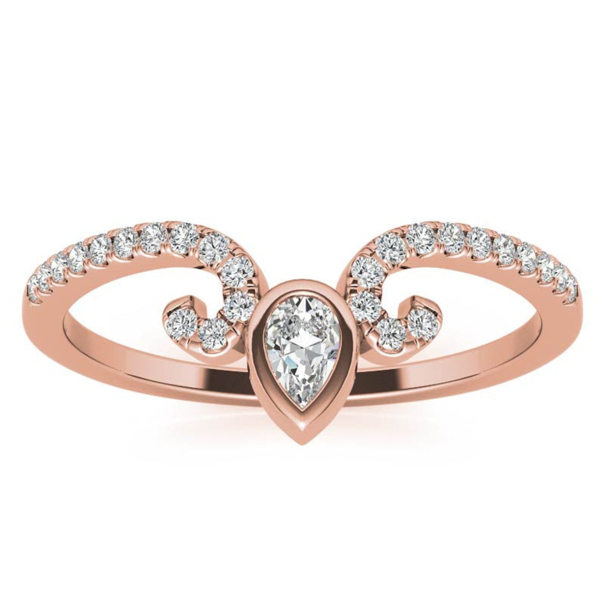 Rose Gold Silver Vintage Scroll Adjustable V- Curved Shaped Ring For Woman