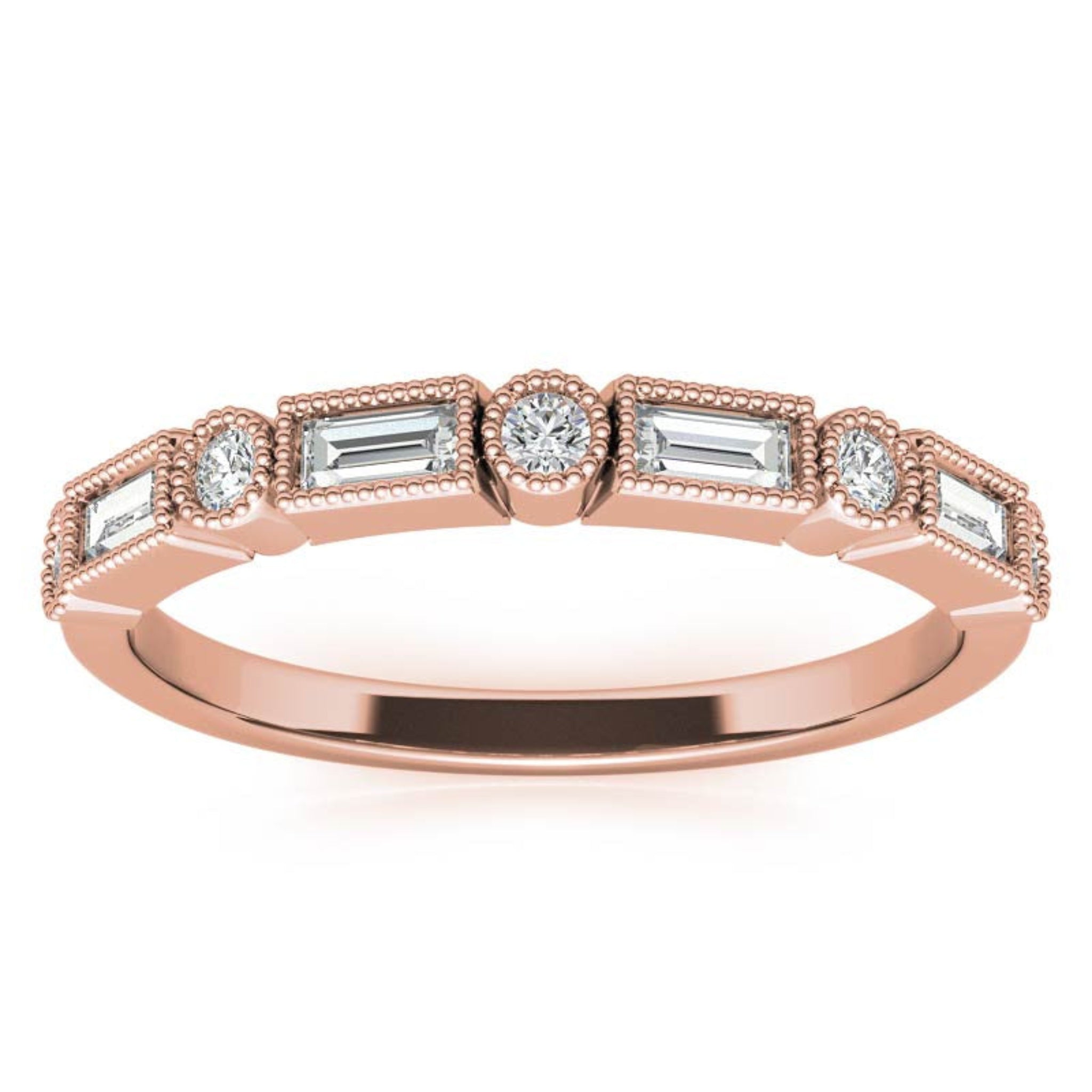 Rose Gold Silver Dual-Shaped Adjustable Baguette Milgrain Ring For Woman