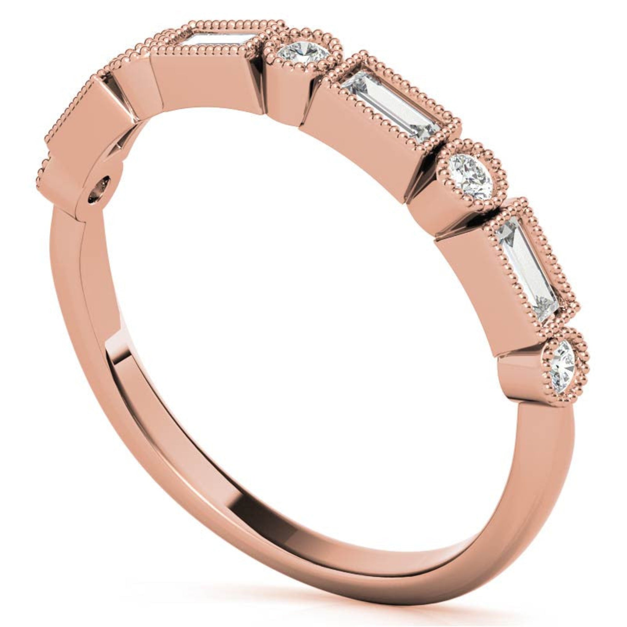 Rose Gold Silver Dual-Shaped Adjustable Baguette Milgrain Ring For Woman