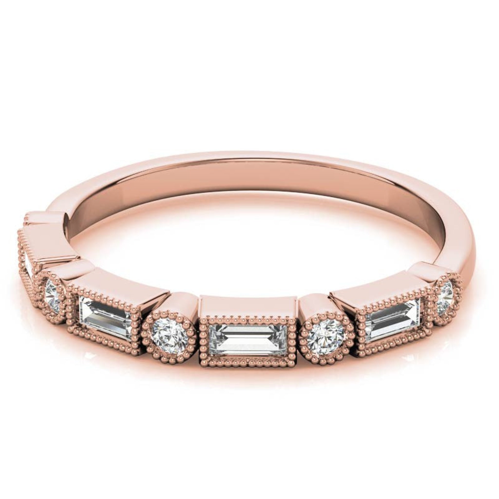 Rose Gold Silver Dual-Shaped Adjustable Baguette Milgrain Ring For Woman