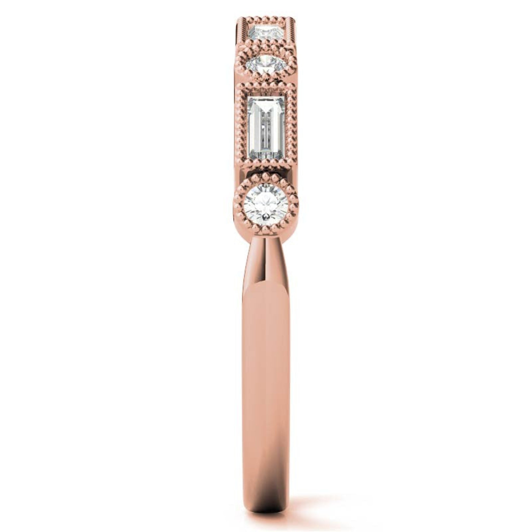 Rose Gold Silver Dual-Shaped Adjustable Baguette Milgrain Ring For Woman