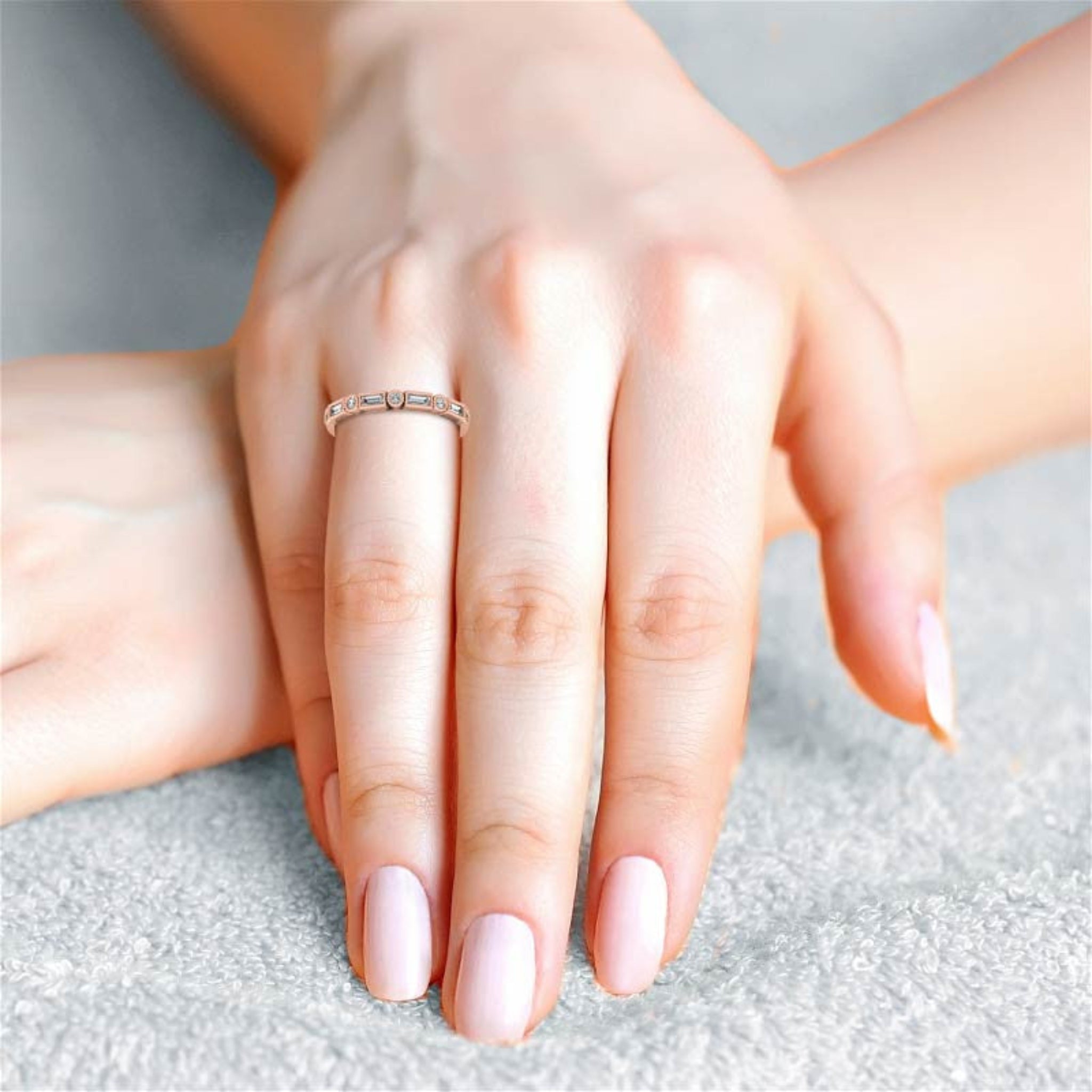 Rose Gold Silver Dual-Shaped Adjustable Baguette Milgrain Ring For Woman