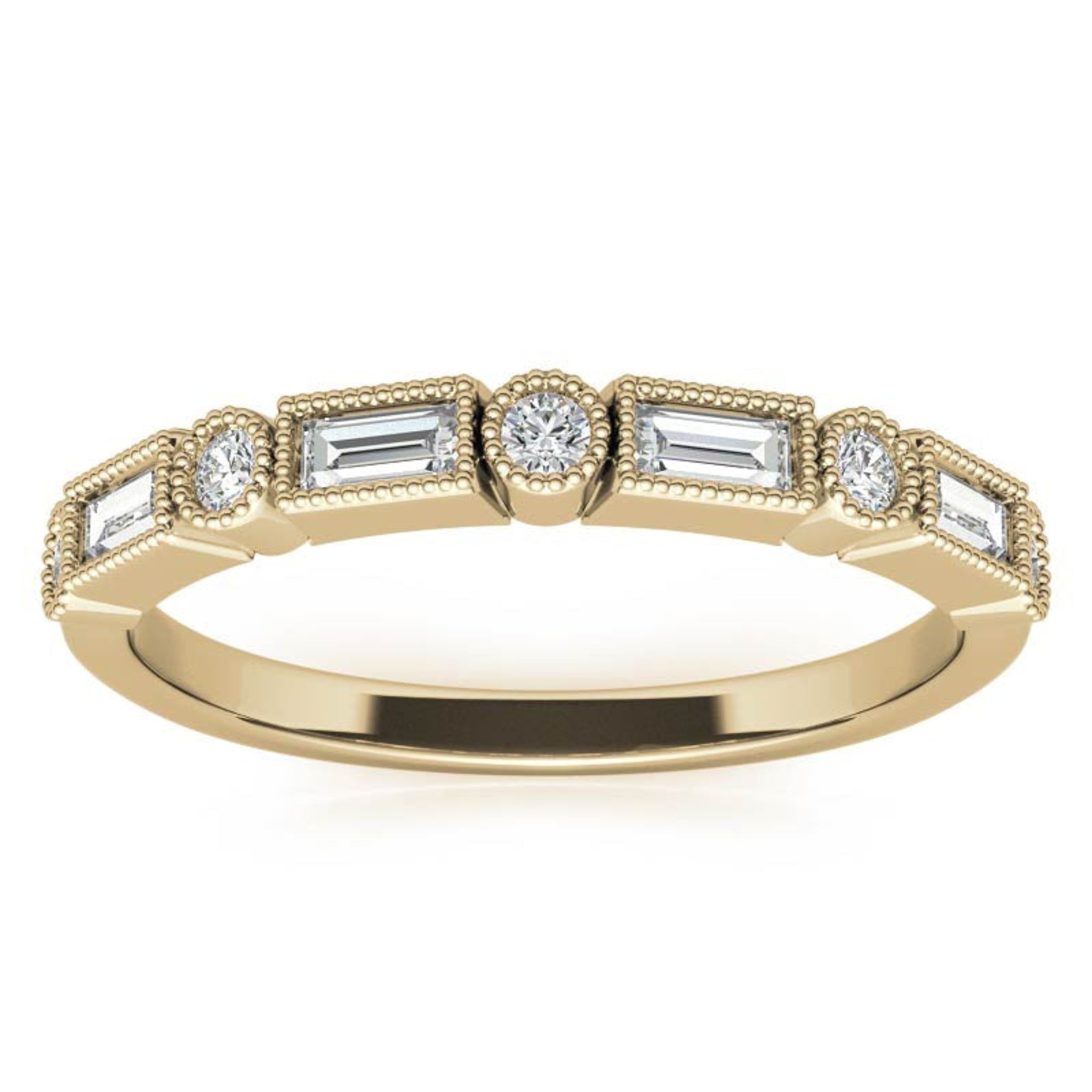 Yellow Gold Silver Dual-Shaped Adjustable Baguette Milgrain Ring For Woman