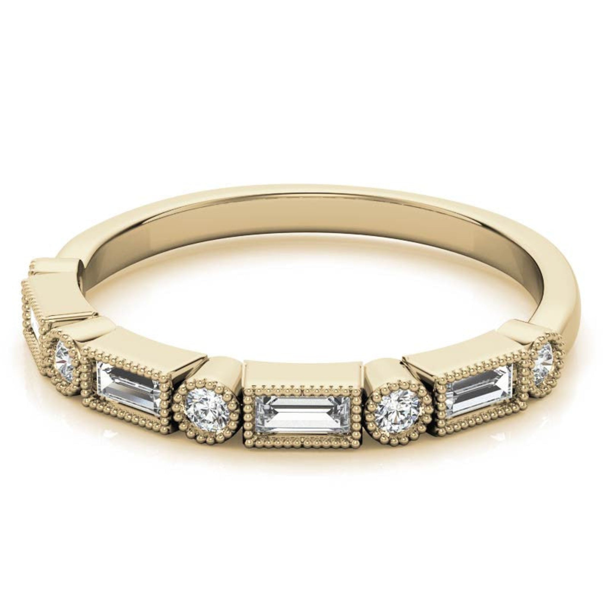 Yellow Gold Silver Dual-Shaped Adjustable Baguette Milgrain Ring For Woman