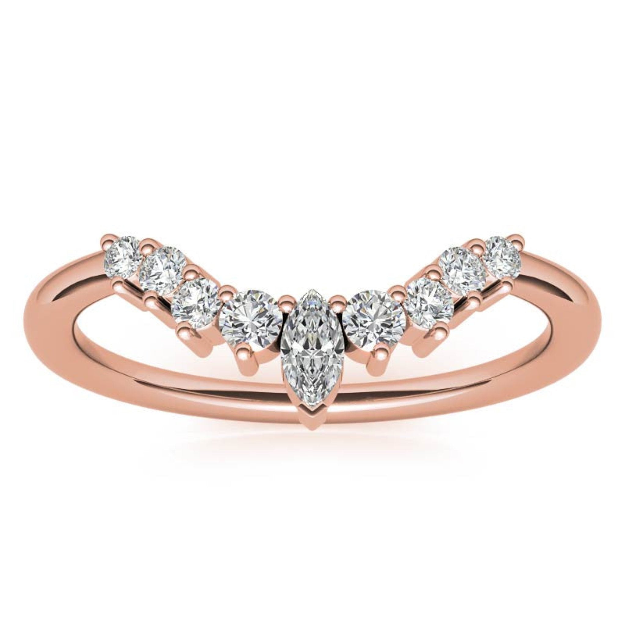 Rose Gold Silver Stacking Adjustable Marquise Wishbone V-Contour Ring for Women