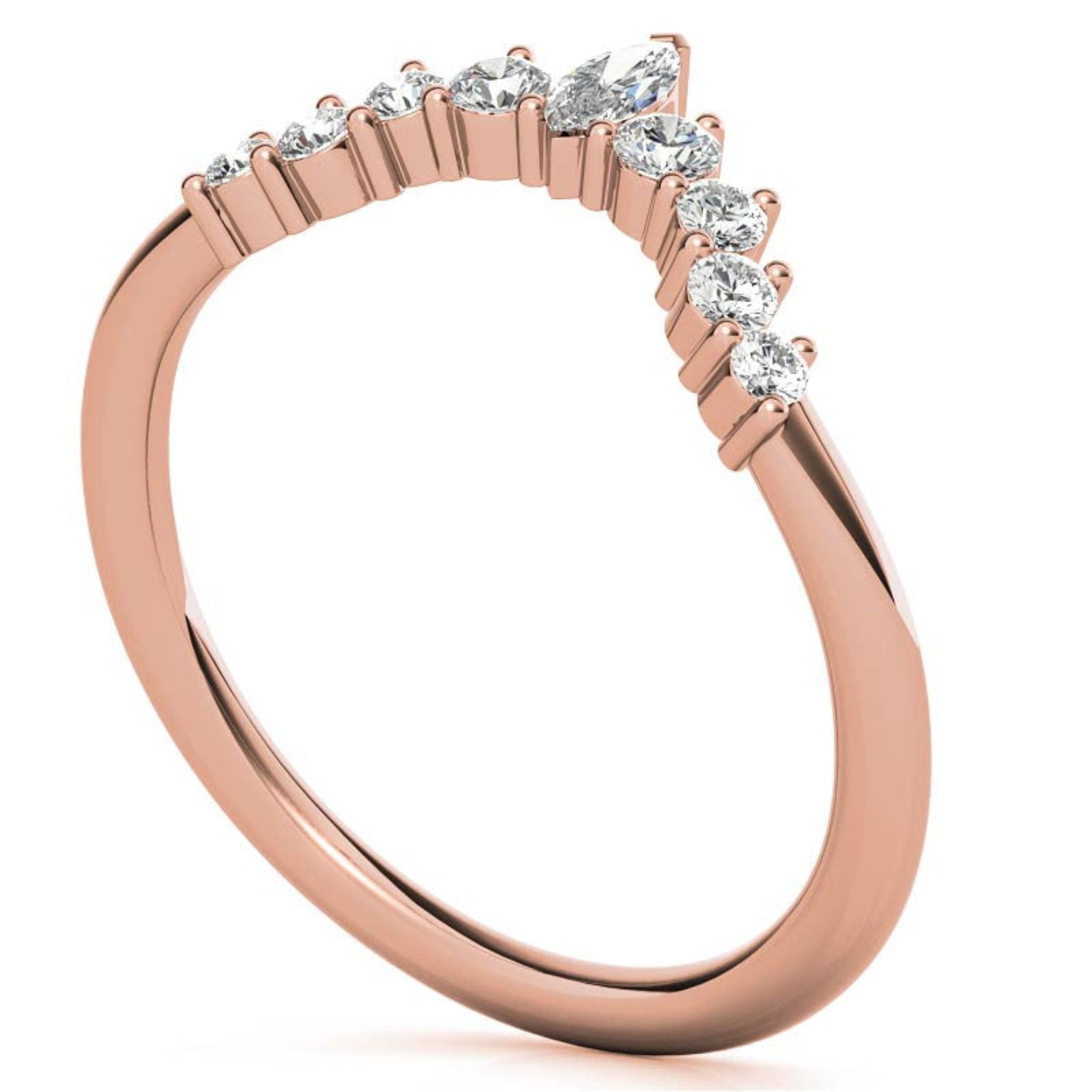 Rose Gold Silver Stacking Adjustable Marquise Wishbone V-Contour Ring for Women