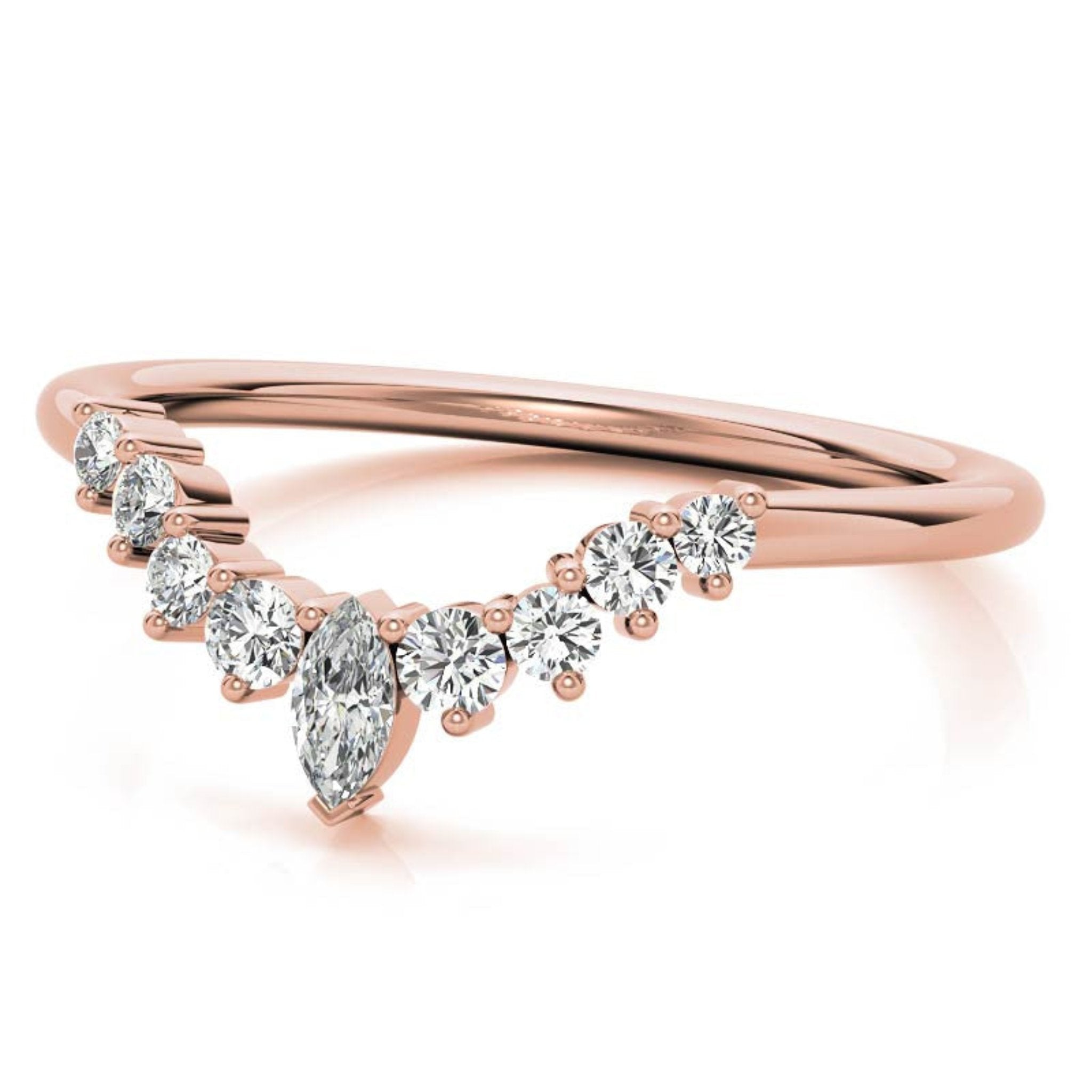 Rose Gold Silver Stacking Adjustable Marquise Wishbone V-Contour Ring for Women