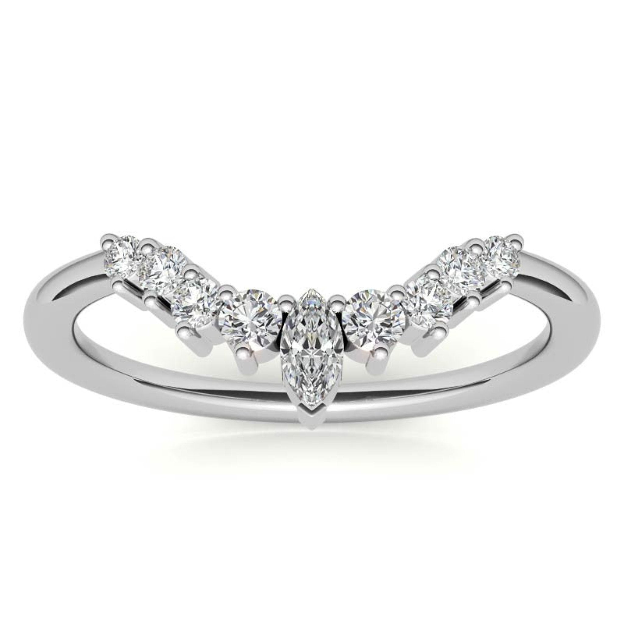 White Gold Silver Stacking Adjustable Marquise Chevron V-Contour Ring for Women